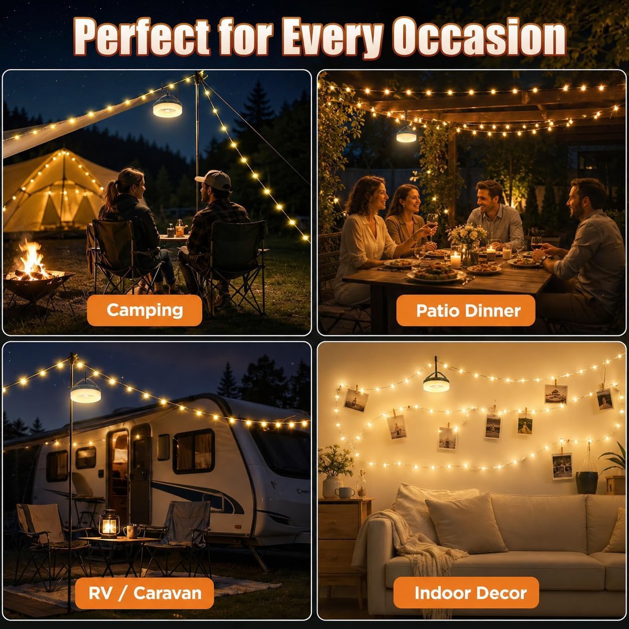 Detalle 2 de Meipall lyd-001 oprolbare campinglamp 4-in-1, lichtsnoer van 10 m en 8 standen