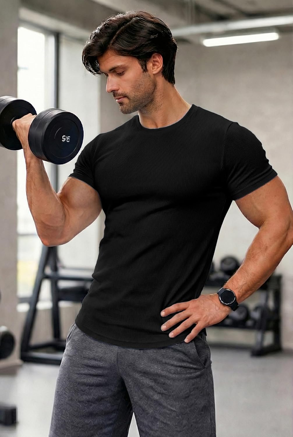 Thumbnail 1 de JMIERR Men’s Short Sleeve Muscle Slim Fit Longline T-Shirt for Gym & Summer