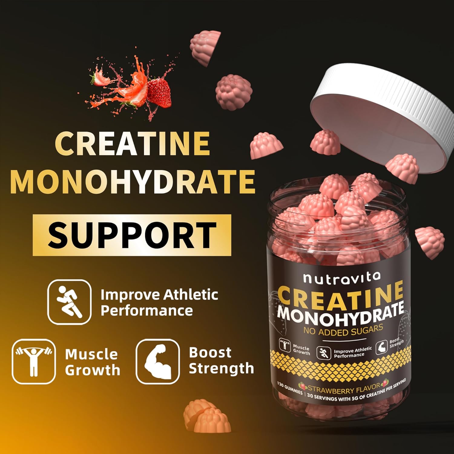 Detalle 2 de Nutravita NSF Certified Creatine Gummies, 5g per Serving, Vegan, Sugar-Free