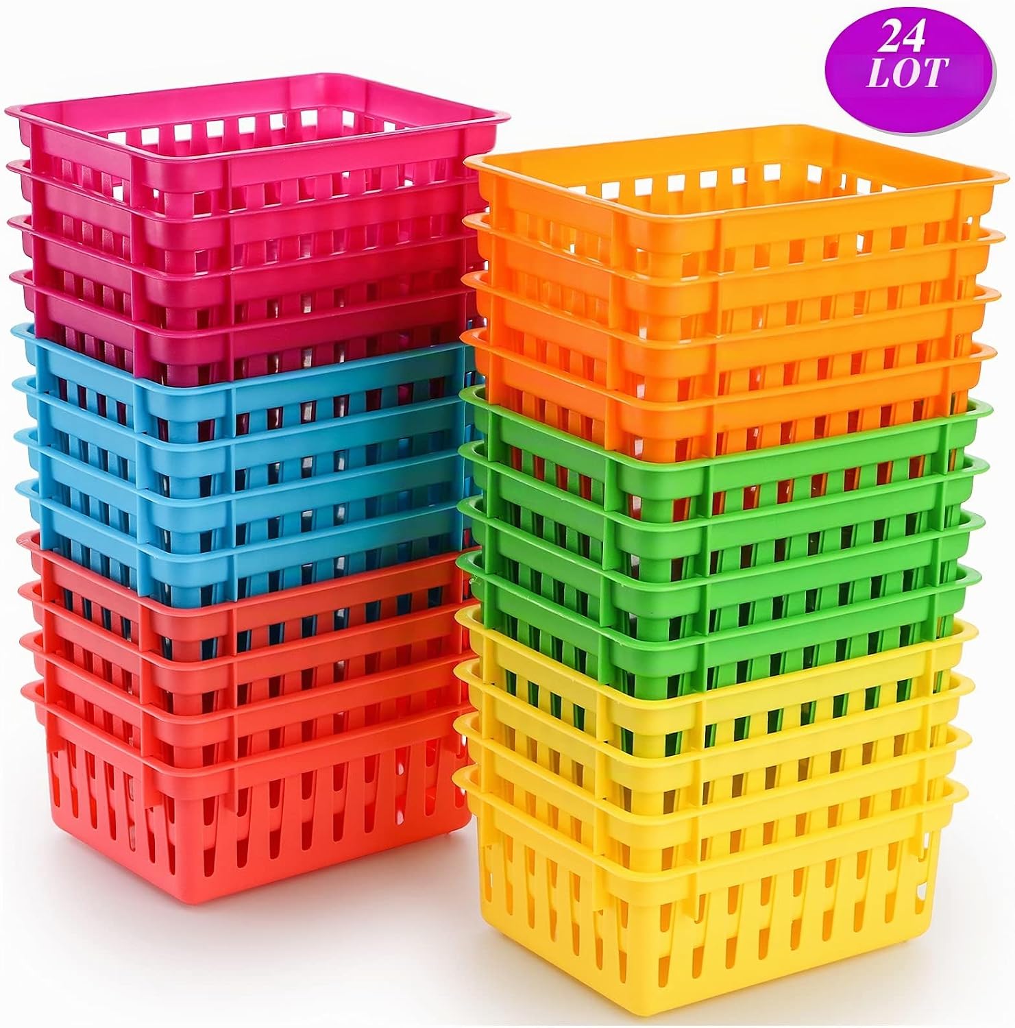 Detalle de DEAYOU Lot de 24 paniers de rangement colorés pour salle de classe – organisation pratique et modulable