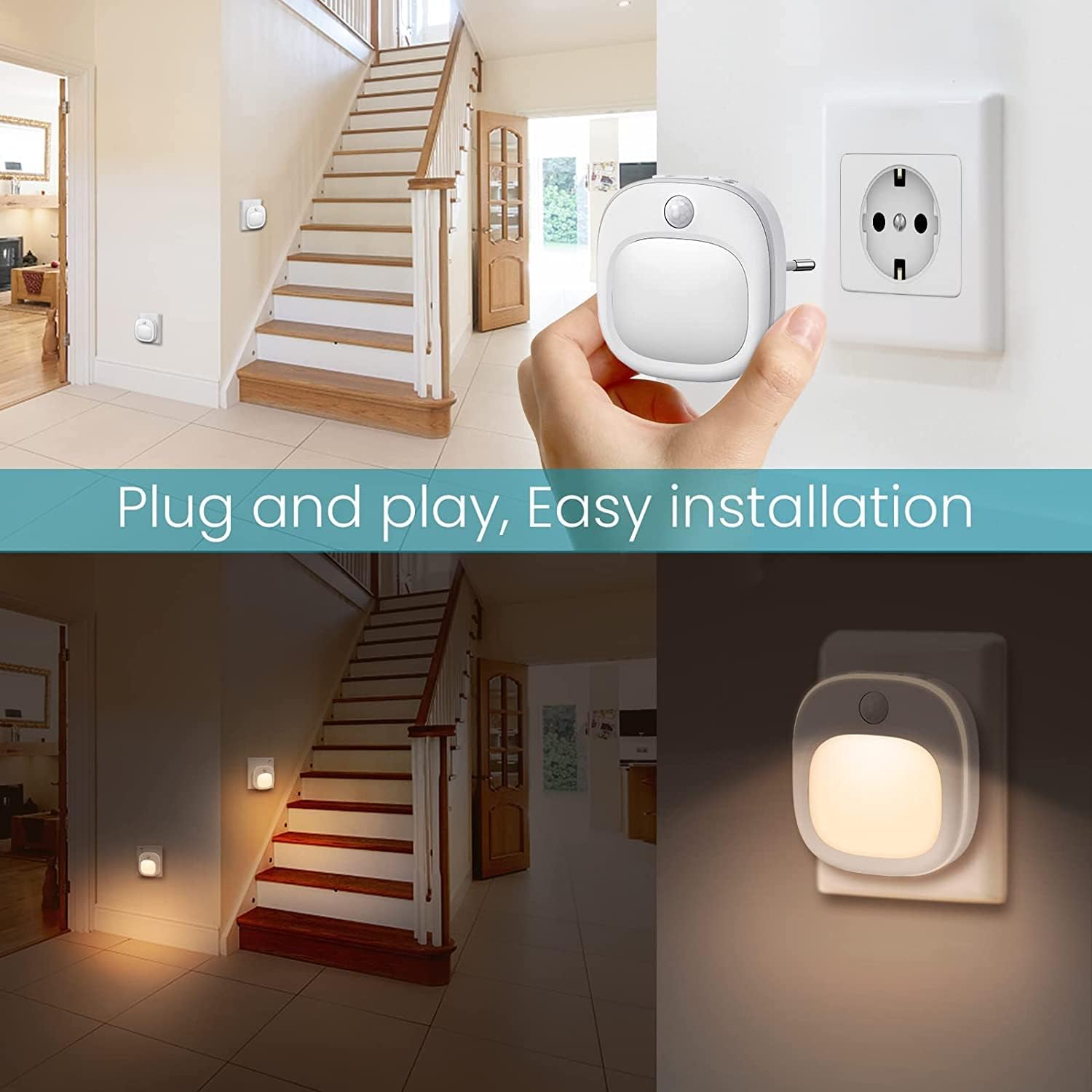 Detalle 2 de Nachtlicht-Steckdose mit Bewegungsmelder (3er-Set) – LED Nachtlichter für Kinderzimmer, Flur & Treppen mit 3 Farbtemperaturen