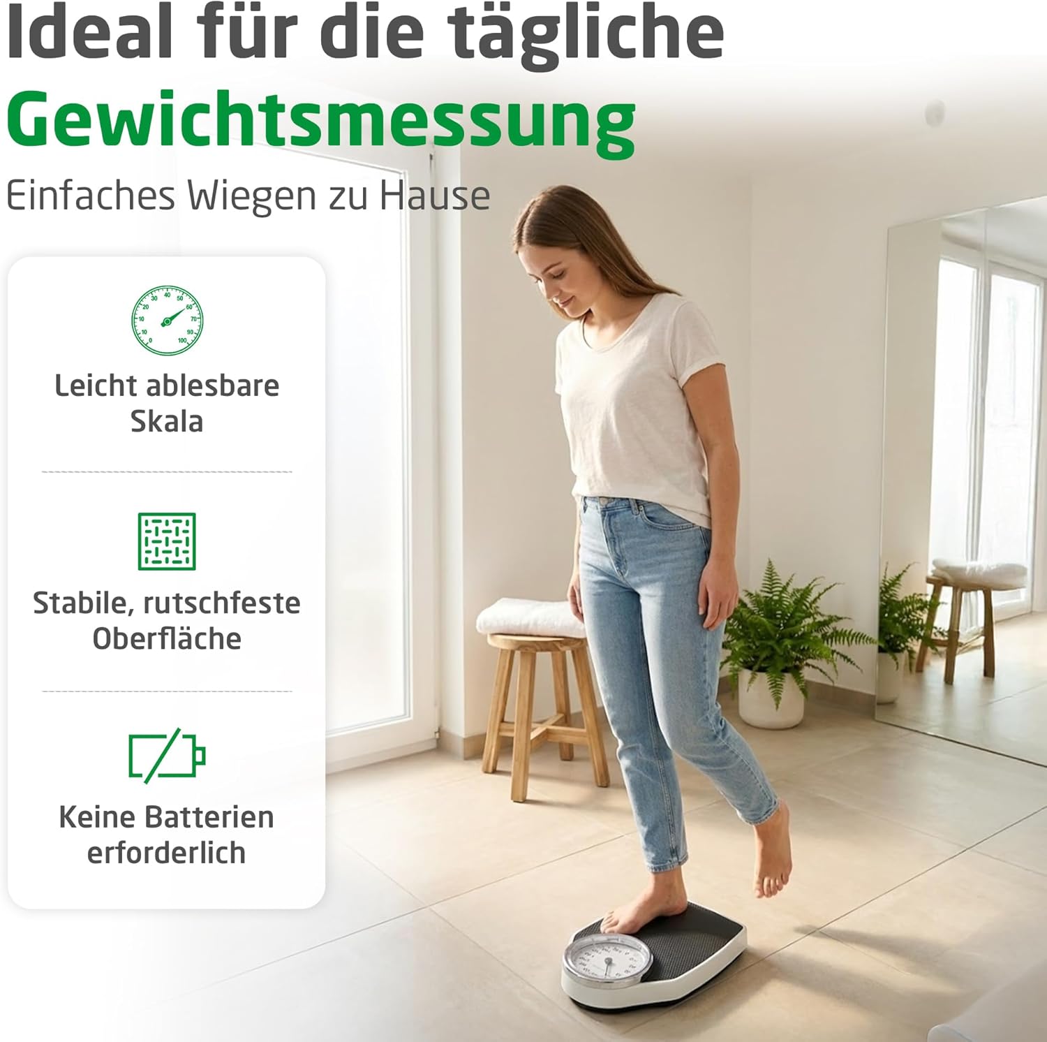 Detalle de Medisana PSD mechanische Personenwaage bis 150 kg – Retro-Analogwaage mit verstärkter Glasabdeckung