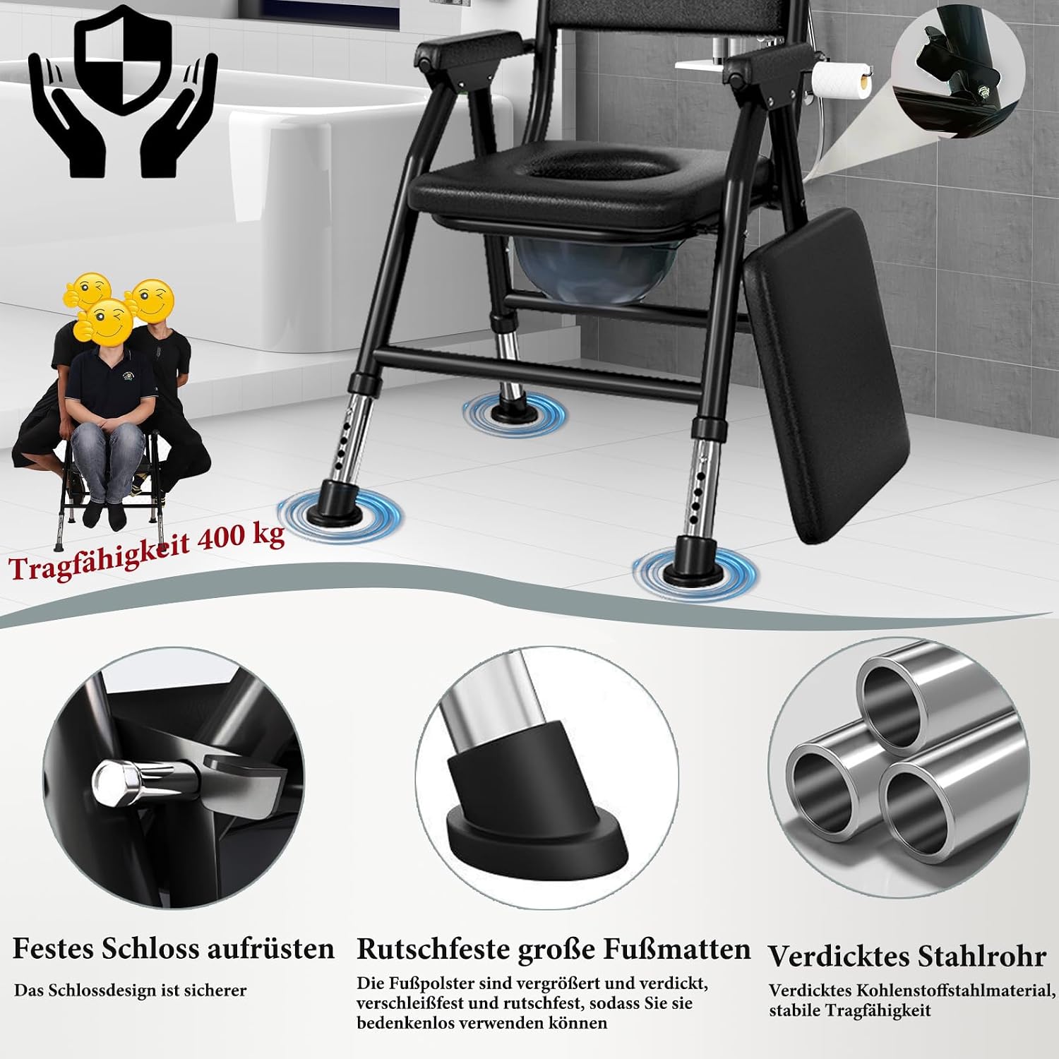 Thumbnail 3 de NJUN Toilettenstuhl Senioren höhenverstellbar 400 kg