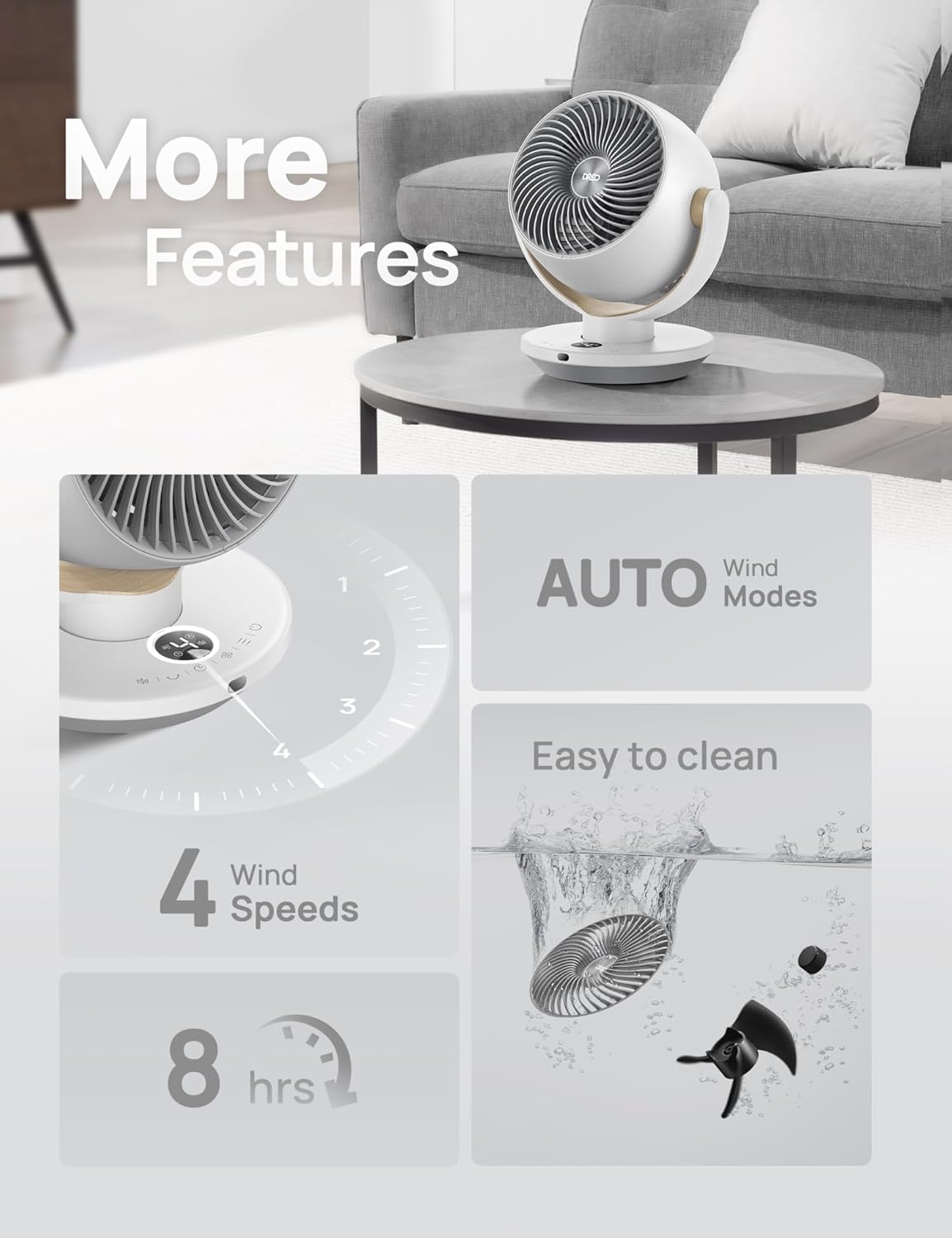 Thumbnail 6 de Dreo Fan for Bedroom Desk Air Circulator with Remote, 11-Inch Table Fan (4 Speeds, 90° Oscillation, 8H Timer)