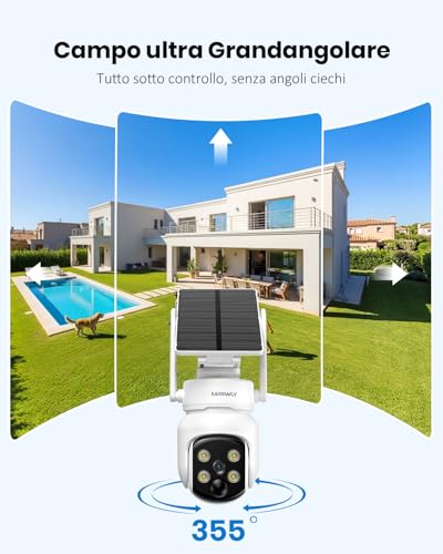 Detalle 2 de MROWLY Telecamera Wi-Fi Esterno 2 in 1 con Pannello Solare: 4MP/2.5K, Copertura 360°, Visione Notturna a Colori e Rilevamento PIR
