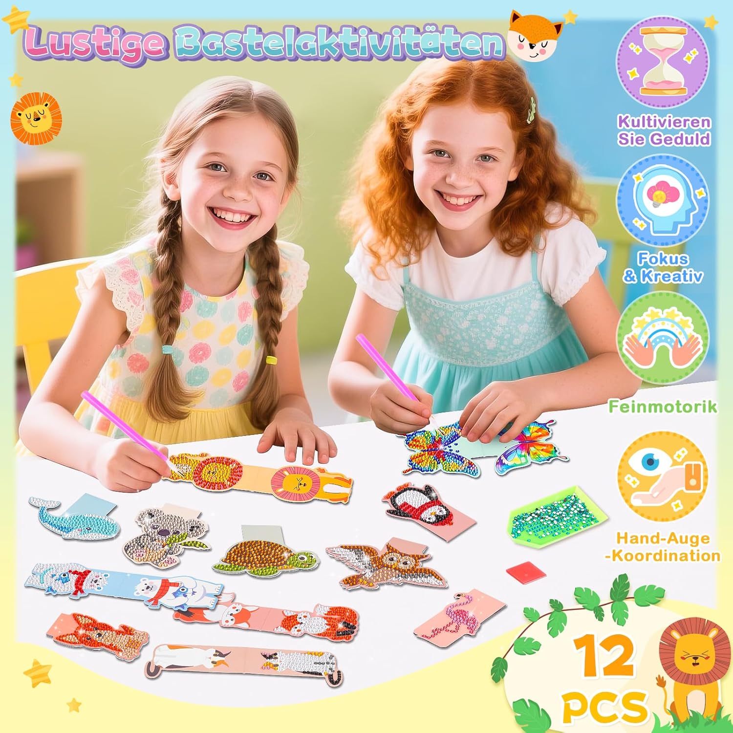 Detalle 2 de Molleyzi Diamond Painting Lesezeichen für Mädchen (6–10 Jahre) – Bastelset mit DIY-Magneten