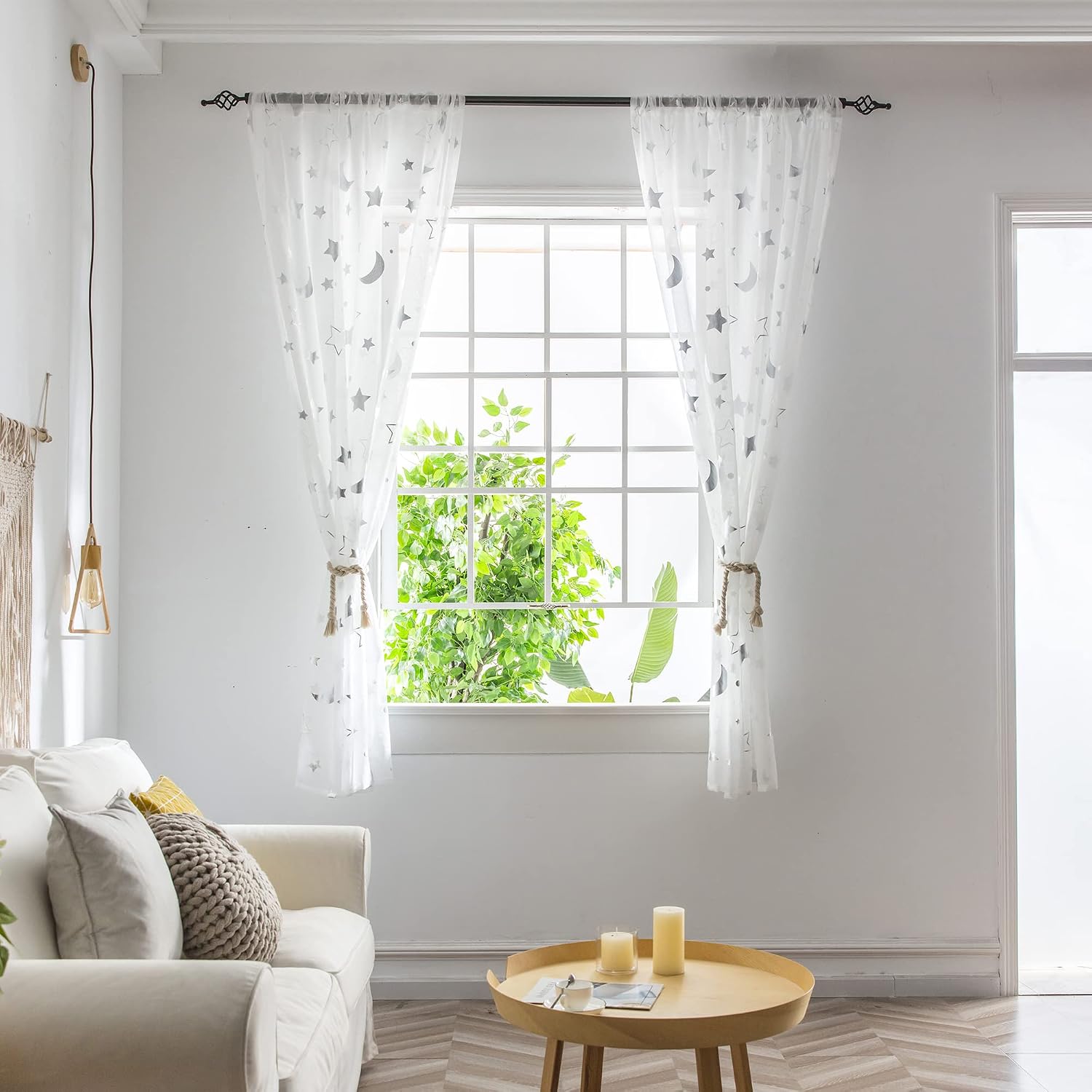 Thumbnail 1 de Boyouth Stars Moon Sheer Voile Curtains 2 Panels