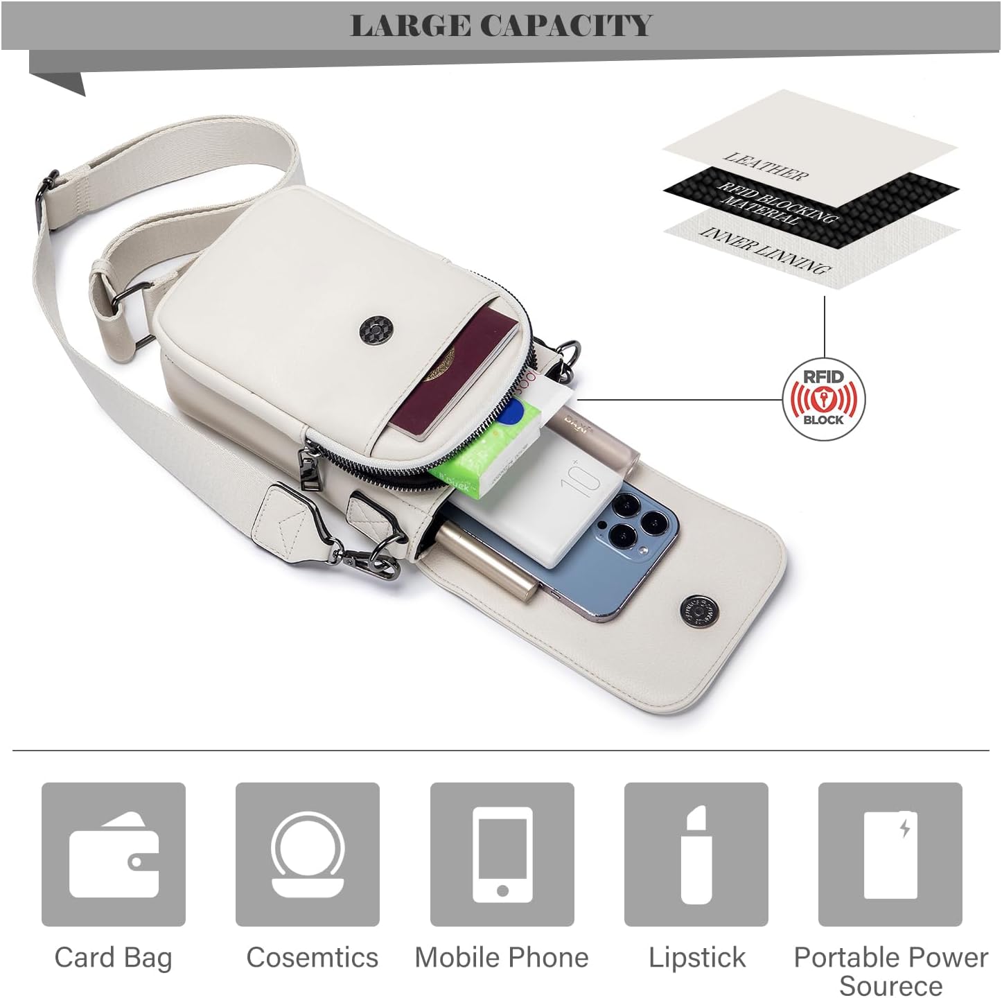 Thumbnail 2 de MUIIKOLA Handytasche zum Umhängen mit RFID-Schutz, Geldbörse & breitem Gurt