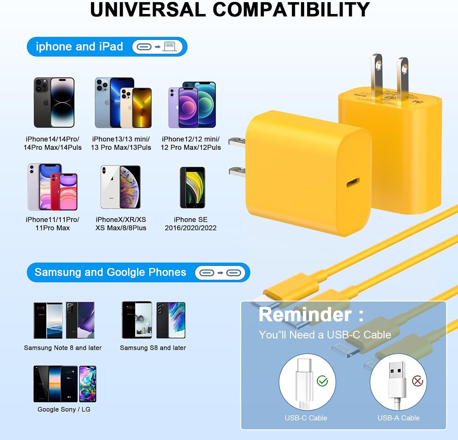 Detalle 2 de QASHQAI XHD-PD20W 20W USB-C iPhone Charger with 10-Foot Lightning Cables