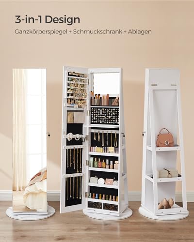 Thumbnail 2 de SONGMICS Schmuckschrank JJC007W01: rahmenloser Ganzkörperspiegel, abschließbar, 360° drehbar