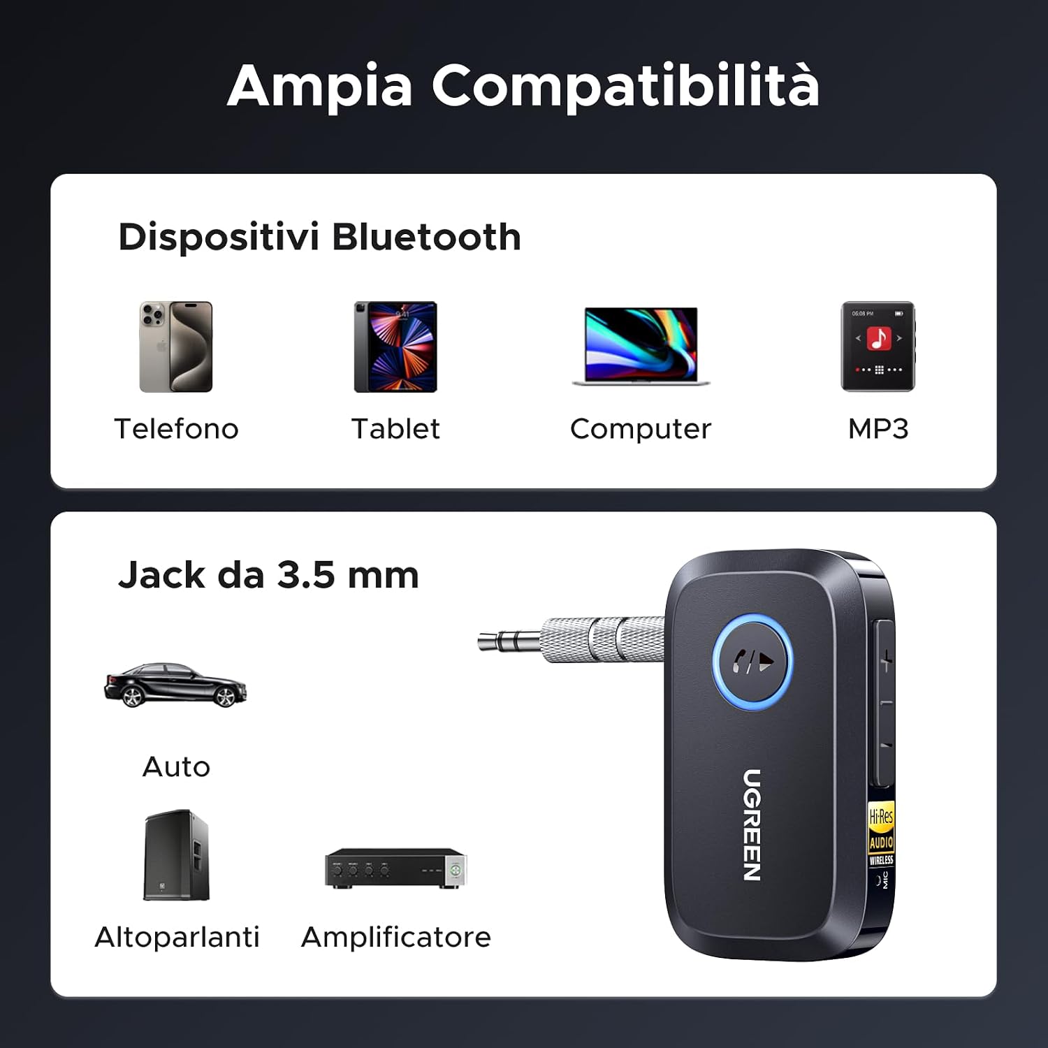 Thumbnail 6 de UGREEN Ricevitore Bluetooth 6.0 LDAC con Jack 3,5 mm