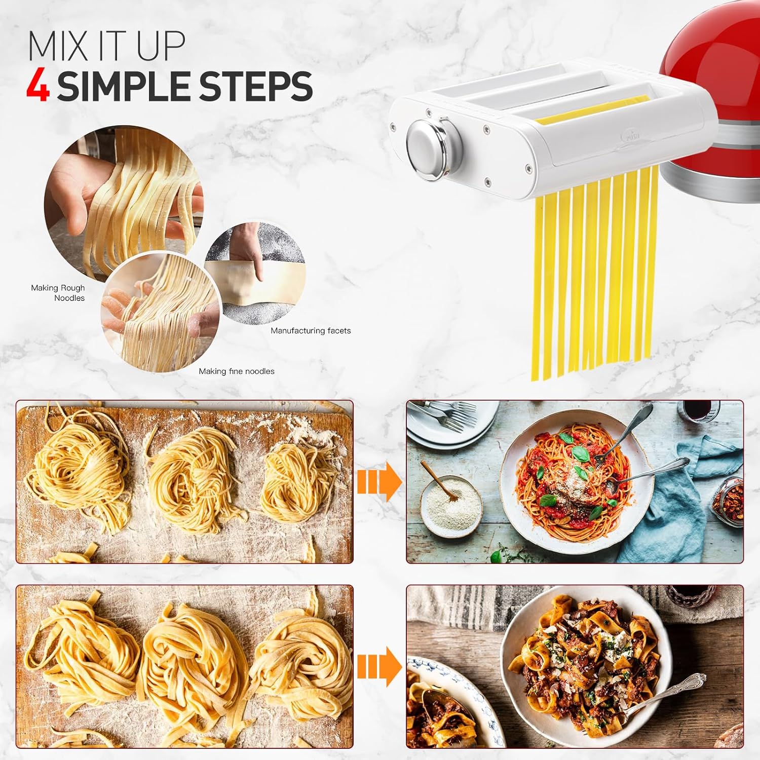 Thumbnail 1 de ANTREE 3-1 Pasta Maker Attachment for KitchenAid: Roller, Spaghetti Cutter & Fettuccine Cutter