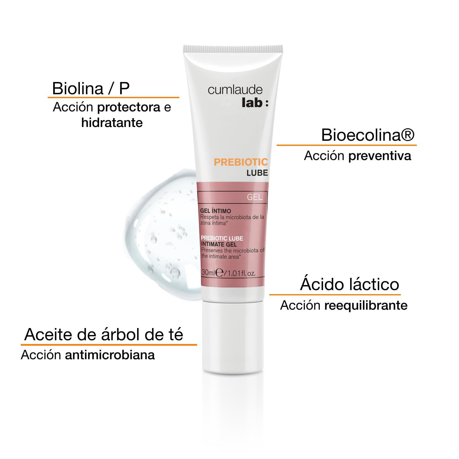Detalle de Cumlaude Lab Prebiotisches Gleitmittel Intimgel 30 ml – milde Feuchtigkeit, Mikrobiota-schonend