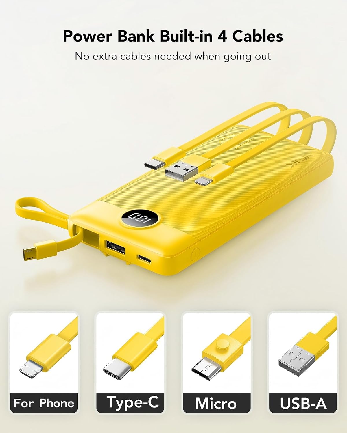 Thumbnail 1 de VRURC T1116 10,000mAh Power Bank with Built-In Cables and LED Display