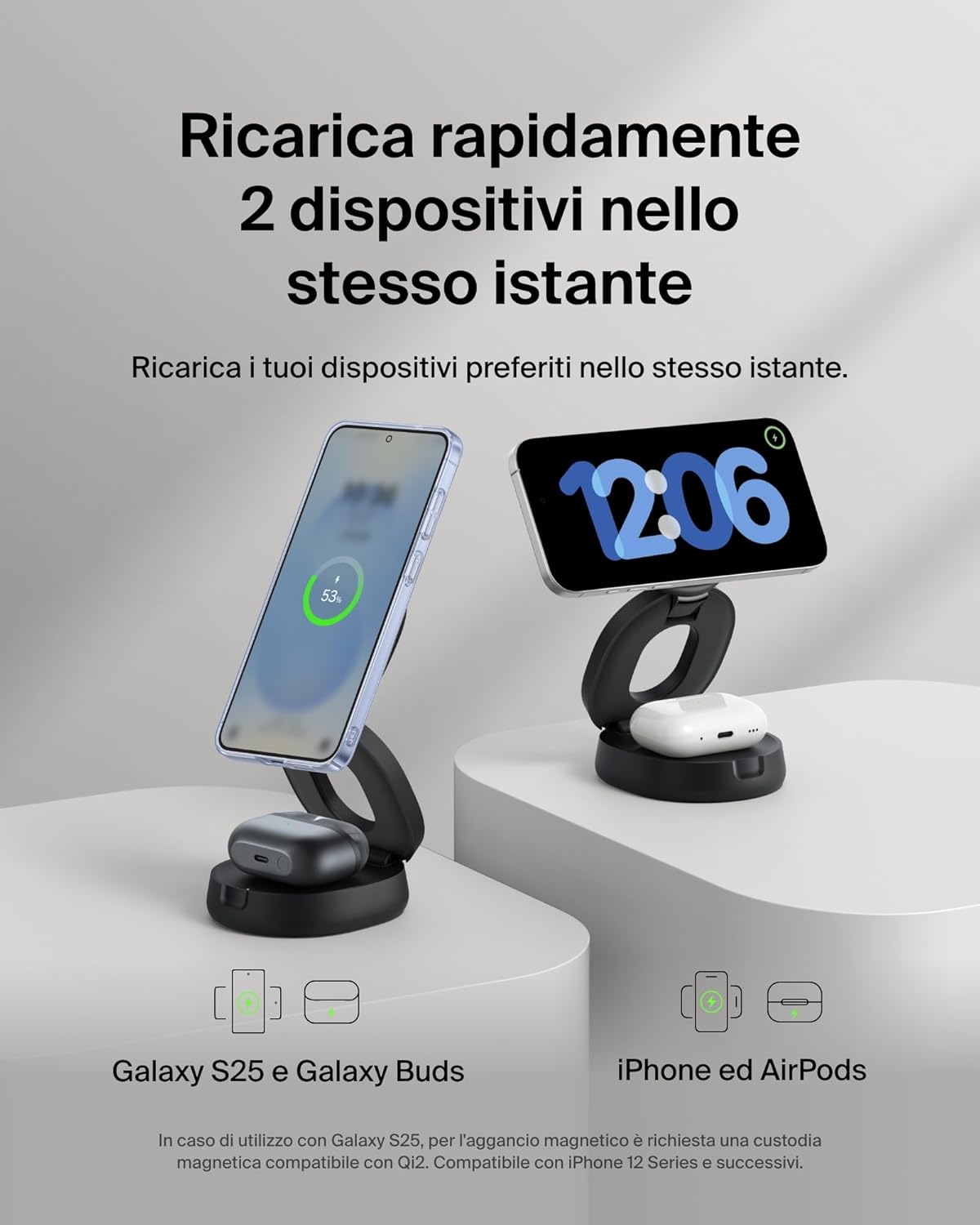 Thumbnail 1 de Belkin 2 in 1 Caricatore Wireless Qi2 MagSafe