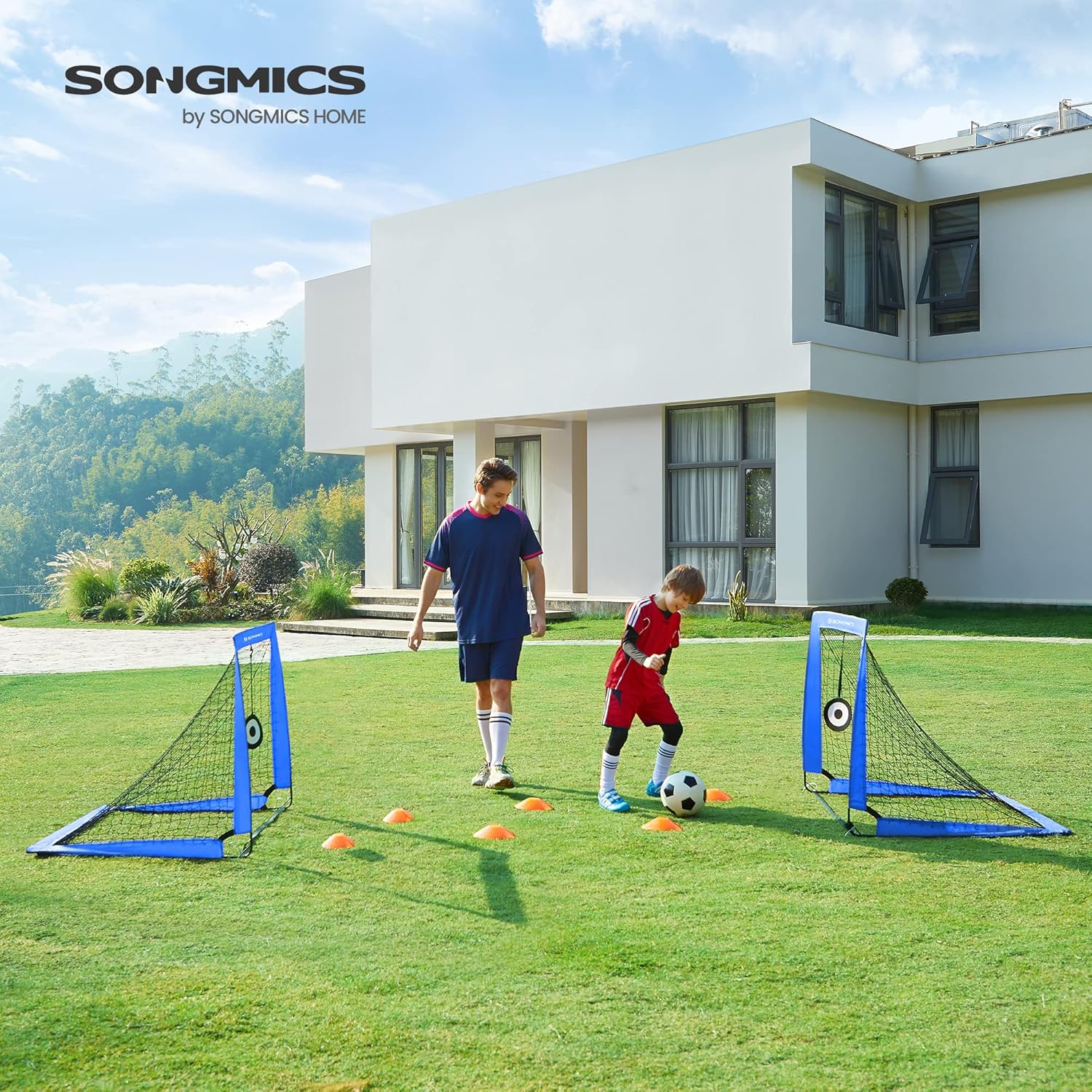 Detalle de SONGMICS Football Goals Set of 2 (4 x 3 ft) – Portable Kids Training Nets with Targets and Training Cones