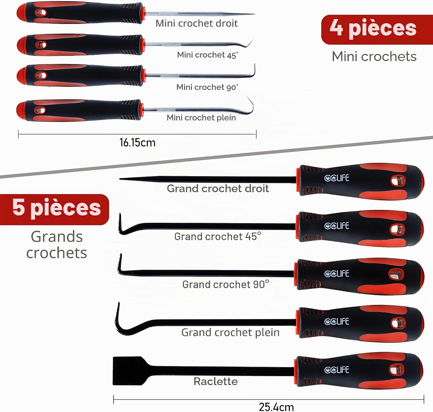 Detalle de Kit de Crochet CCLIFE 9 pièces – outils ergonomiques avec joint torique, tournevis et extracteur