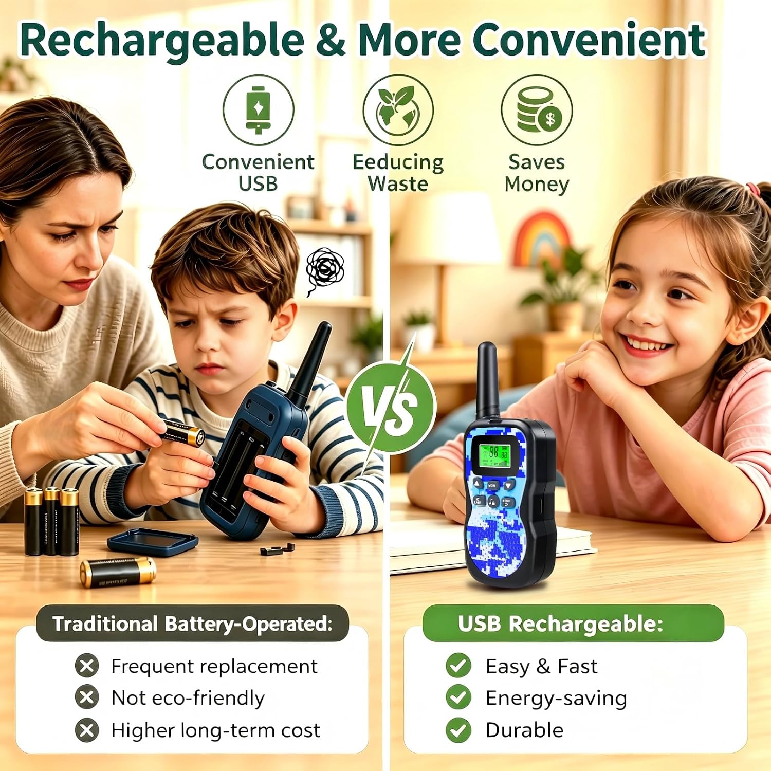 Thumbnail 5 de JUAUO HK-588 oplaadbare walkietalkies voor kinderen, set van 3 met VOX