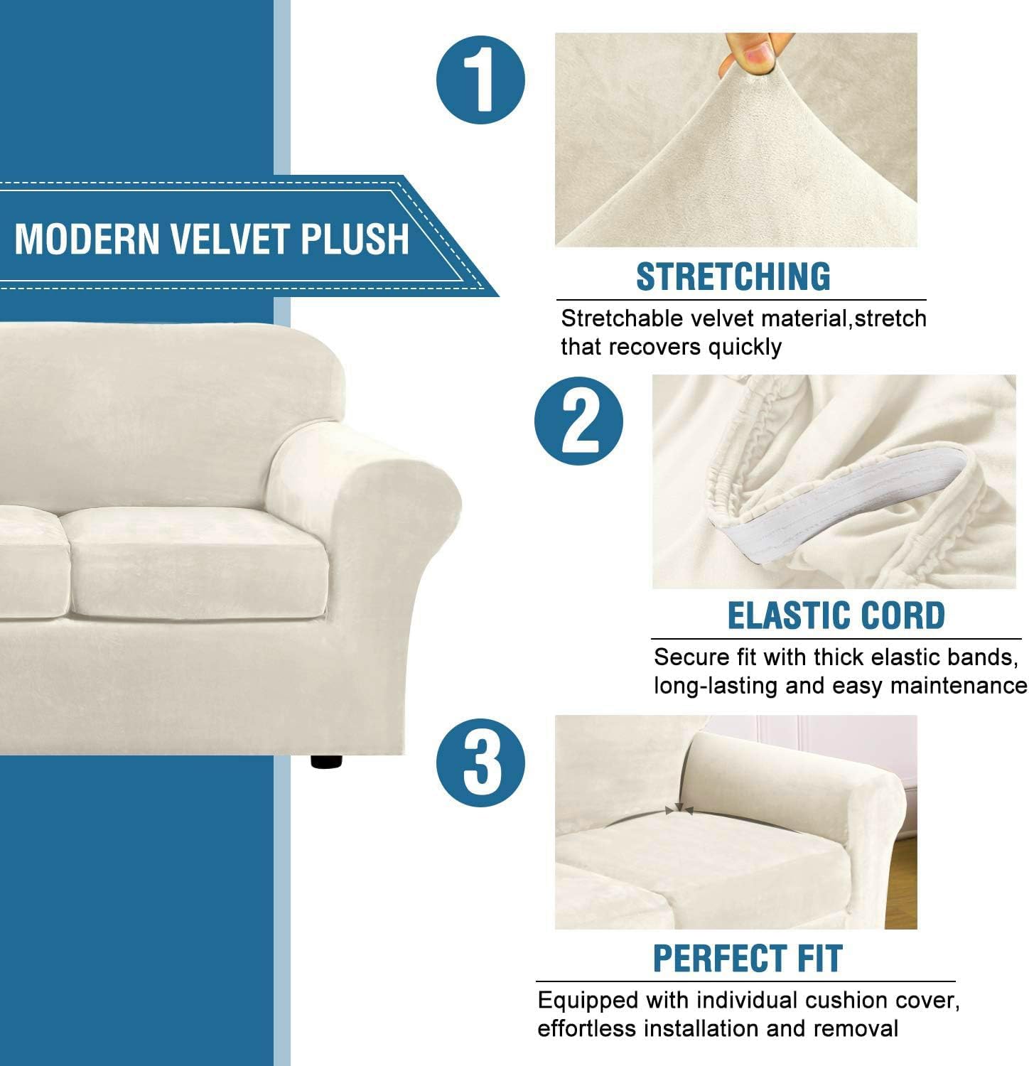 Thumbnail 2 de H.VERSAILTEX Velvet Sofa Slipcover 90in 🛋