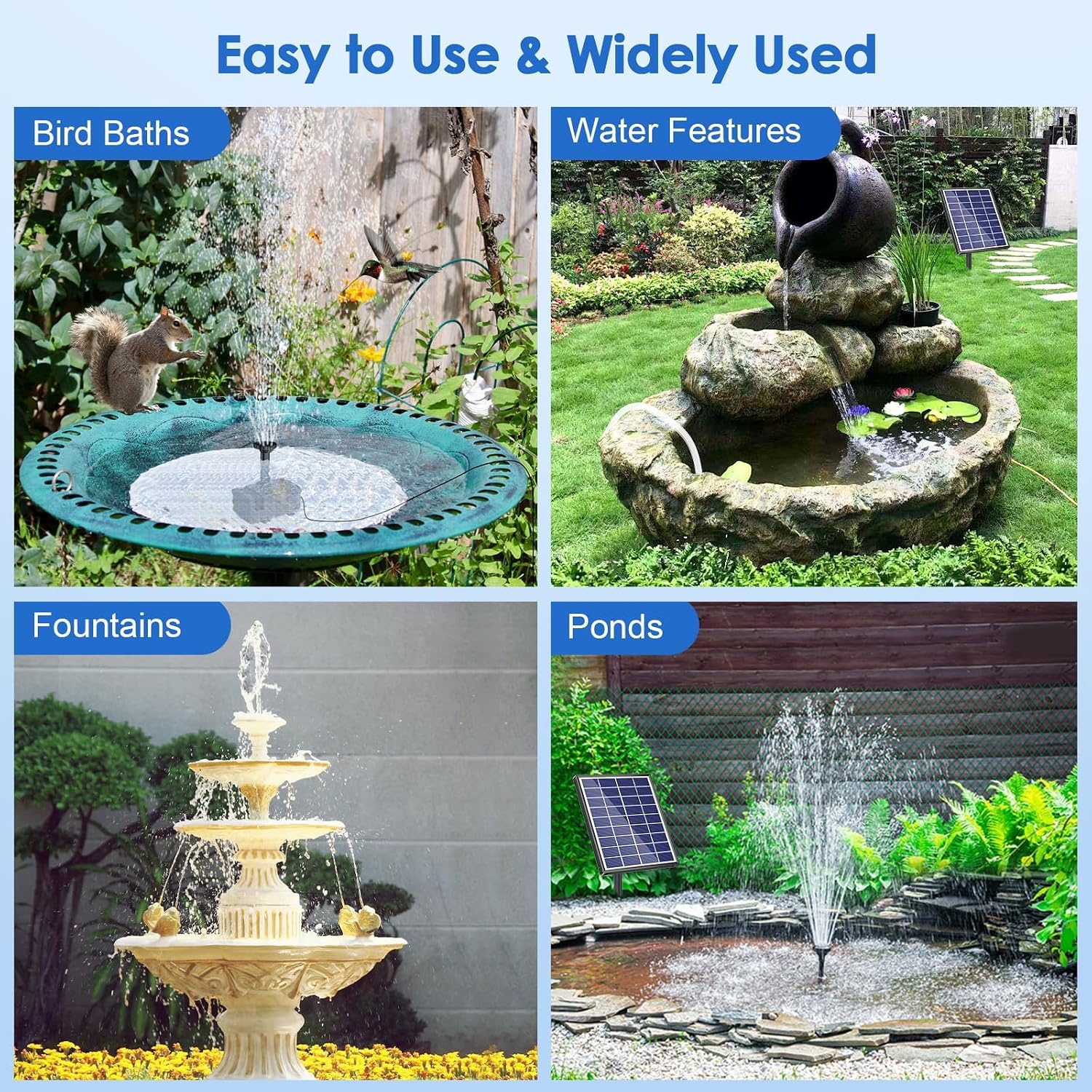 Detalle de POPOSOAP 6.5W Solar Fountain Pump for Bird Bath with Dry-Run Protection and Double-Layer Nozzles