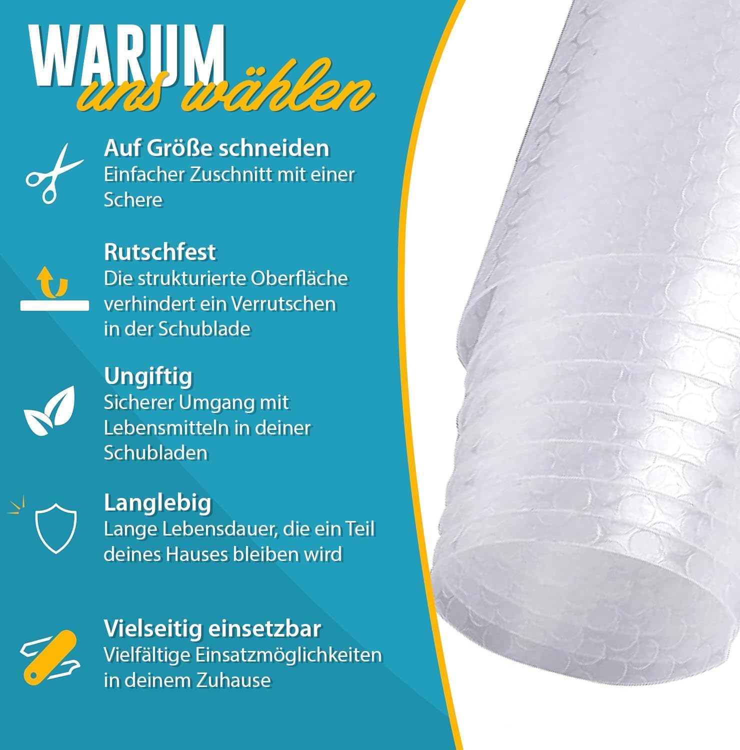Thumbnail 5 de Linda's Essentials Schubladenmatte (60 x 500 cm) – antirutsch & abwaschbare Schrankfolie zum Zuschneiden