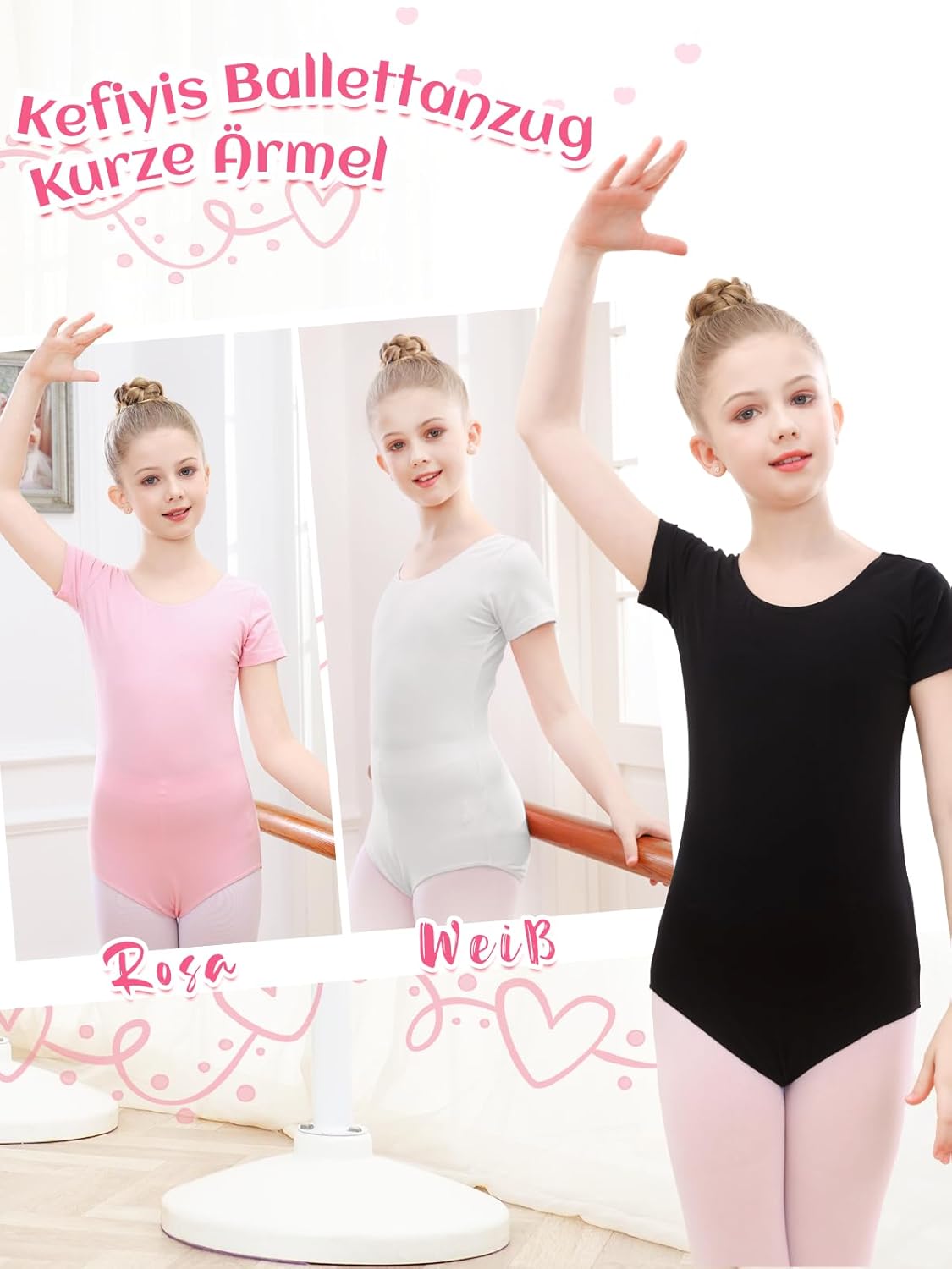 Thumbnail 6 de Kefiyis body danza classica bambina in cotone con manica corta, taglie 110–170