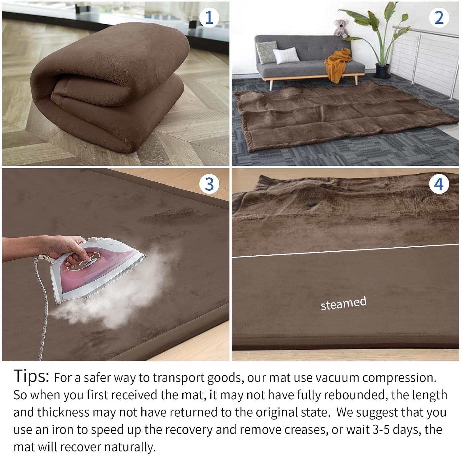 Detalle 2 de Huloo Sleep Baby Play Mat, 71" × 79", 1.3-Inch Memory Foam, Dark Brown