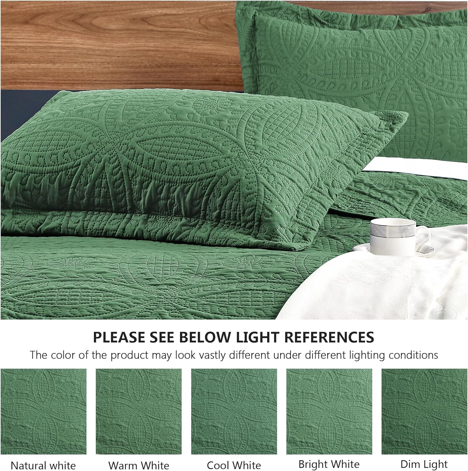 Detalle 1 de Love's cabin HU-XI-201 Twin Quilt Set, Dark Green Microfiber, Coin Pattern