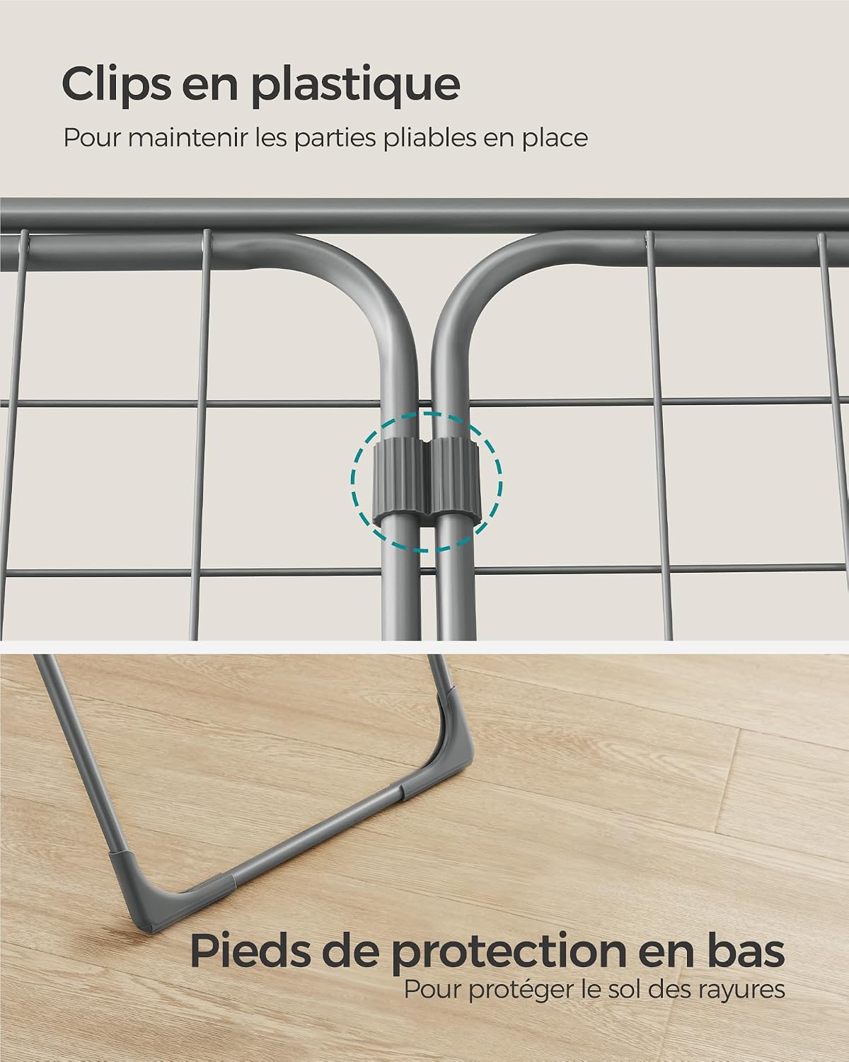 Thumbnail 6 de SONGMICS LLR540W01 : étendoir à linge pliable sur pieds avec 17 barres