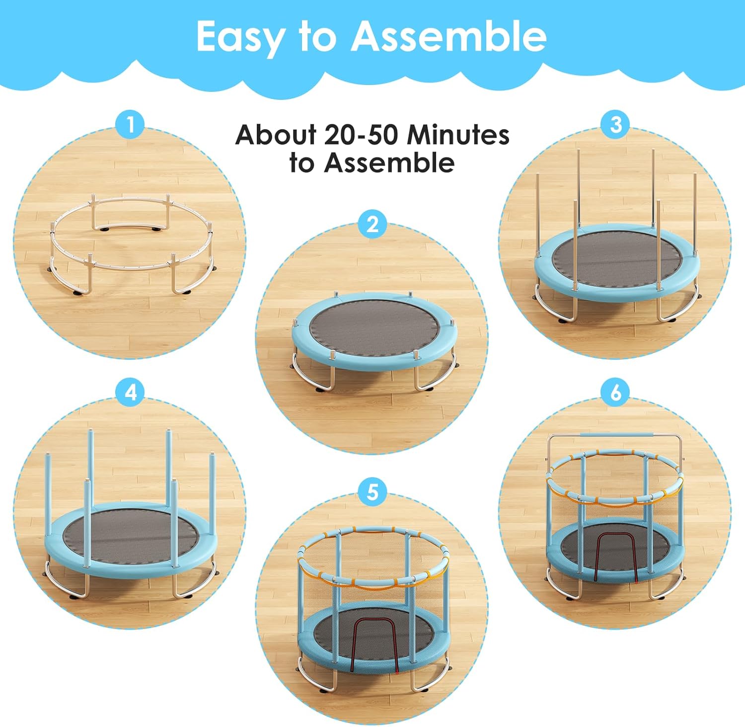 Thumbnail 6 de Trampoline for Kids (55 in) 440 lbs with Full Anti-Rust Frame, Net & Adjustable Gymnastics Bar