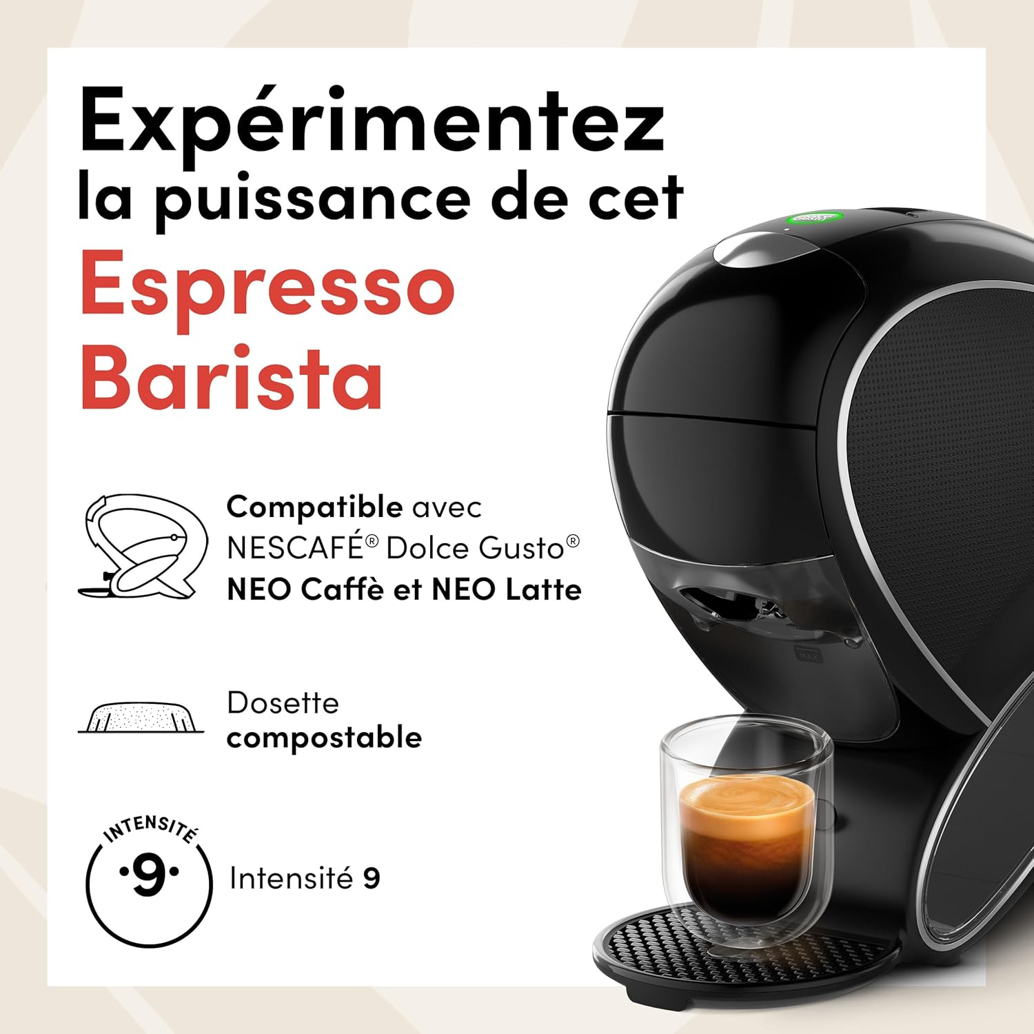 Detalle de Dolce Gusto NEO Espresso Barista — 72 dosettes compostables en papier (6 boîtes de 12)