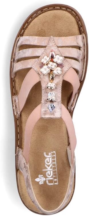 Detalle de Rieker Damen Dipinto Geschlossene Sandalen – Schlankes Profil, Keilabsatz 3,5 cm