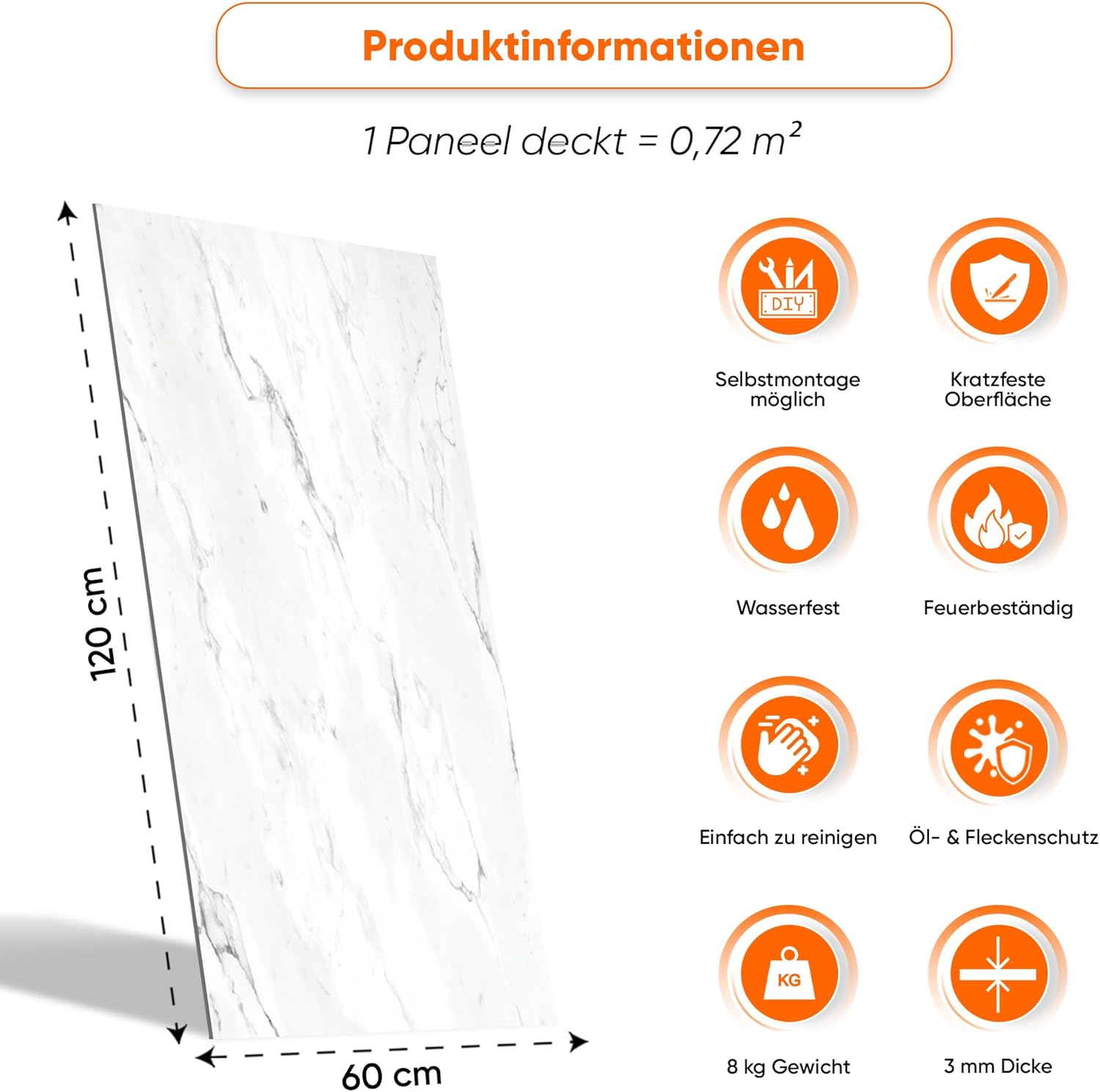 Detalle de IZODEKOR SPC Wandpaneel „Oslo Weiß“ Betonoptik/Natursteinoptik, 60×120 cm – wasserfest, kratzfest