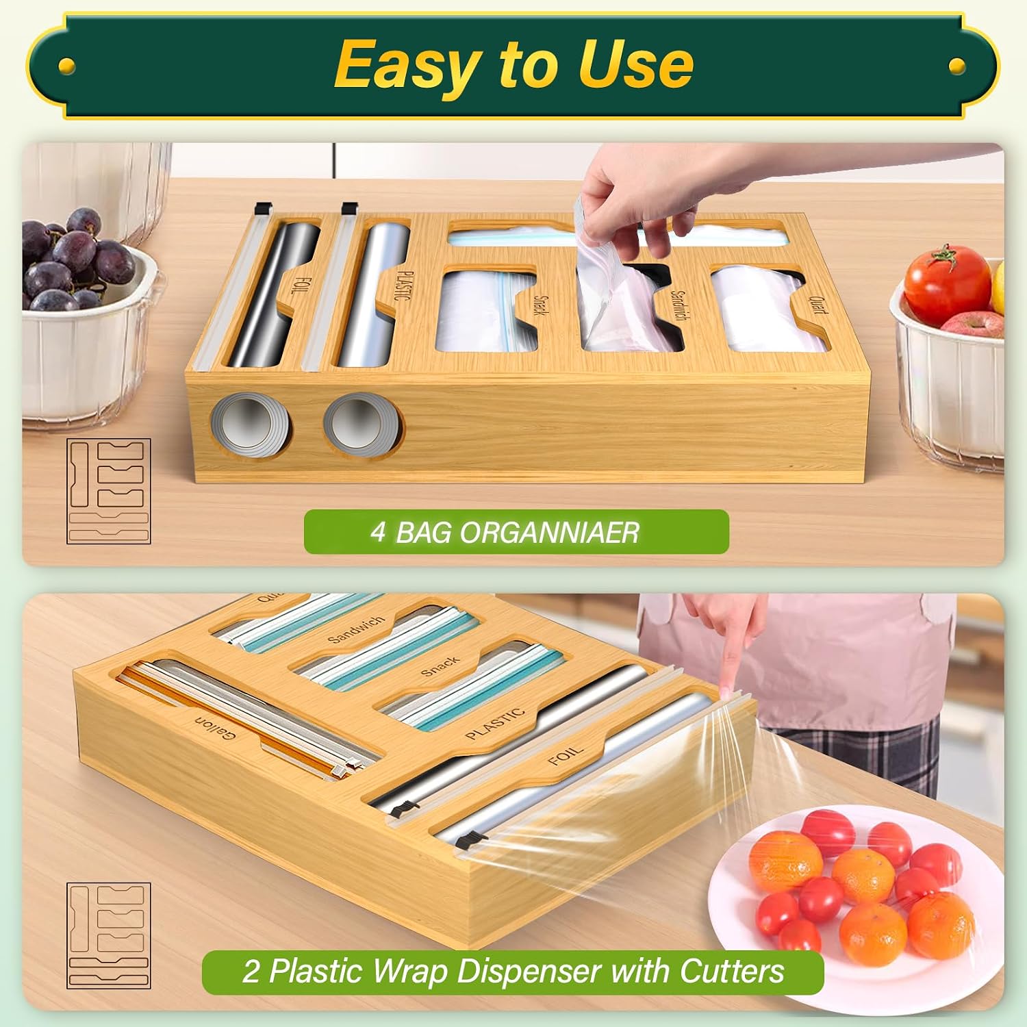 Detalle 2 de KOCWELL Bamboo Bag and Wrap Organizer