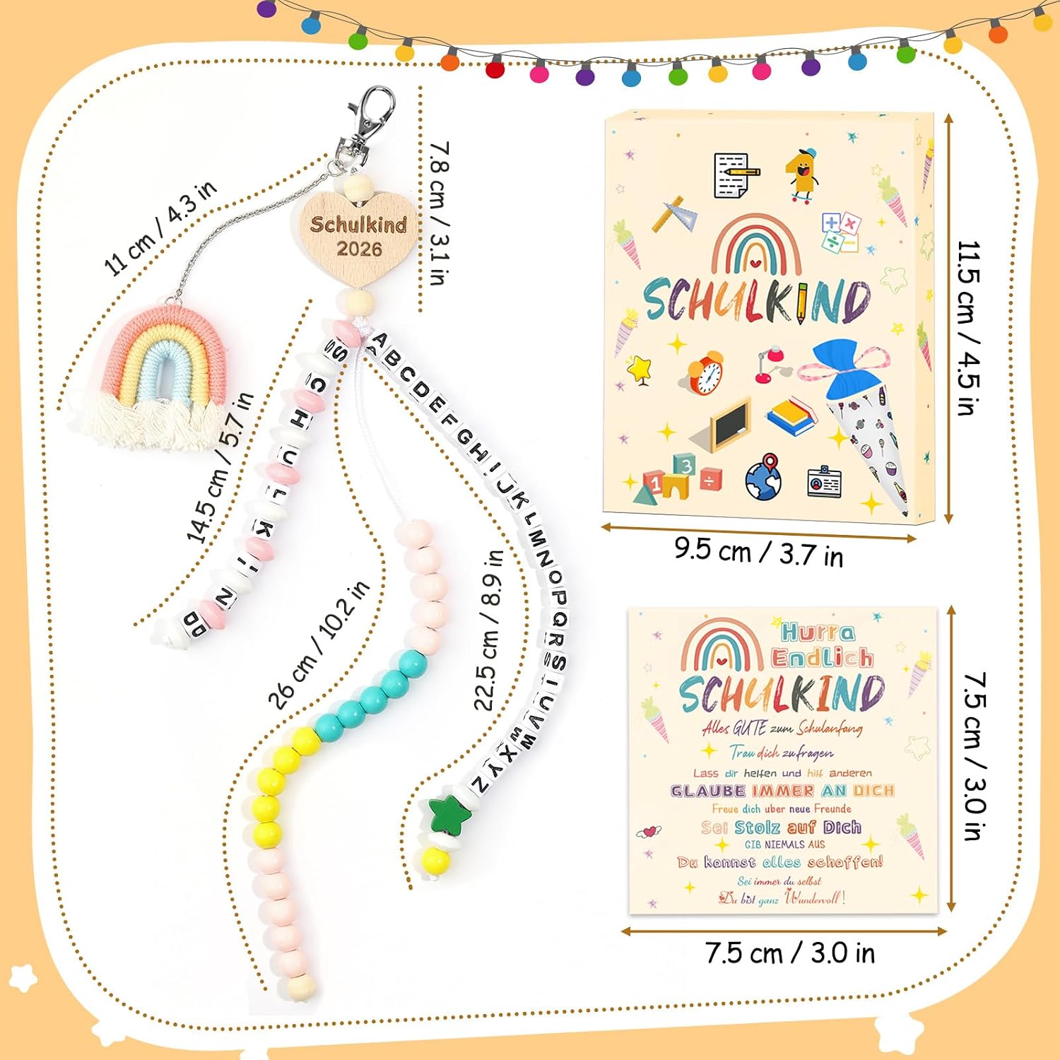 Detalle 2 de KUPITM6 Rechenkette Geschenk Einschulung – Glücksbringer für Mädchen, ABC-Lernen und Rechenglaspeerl