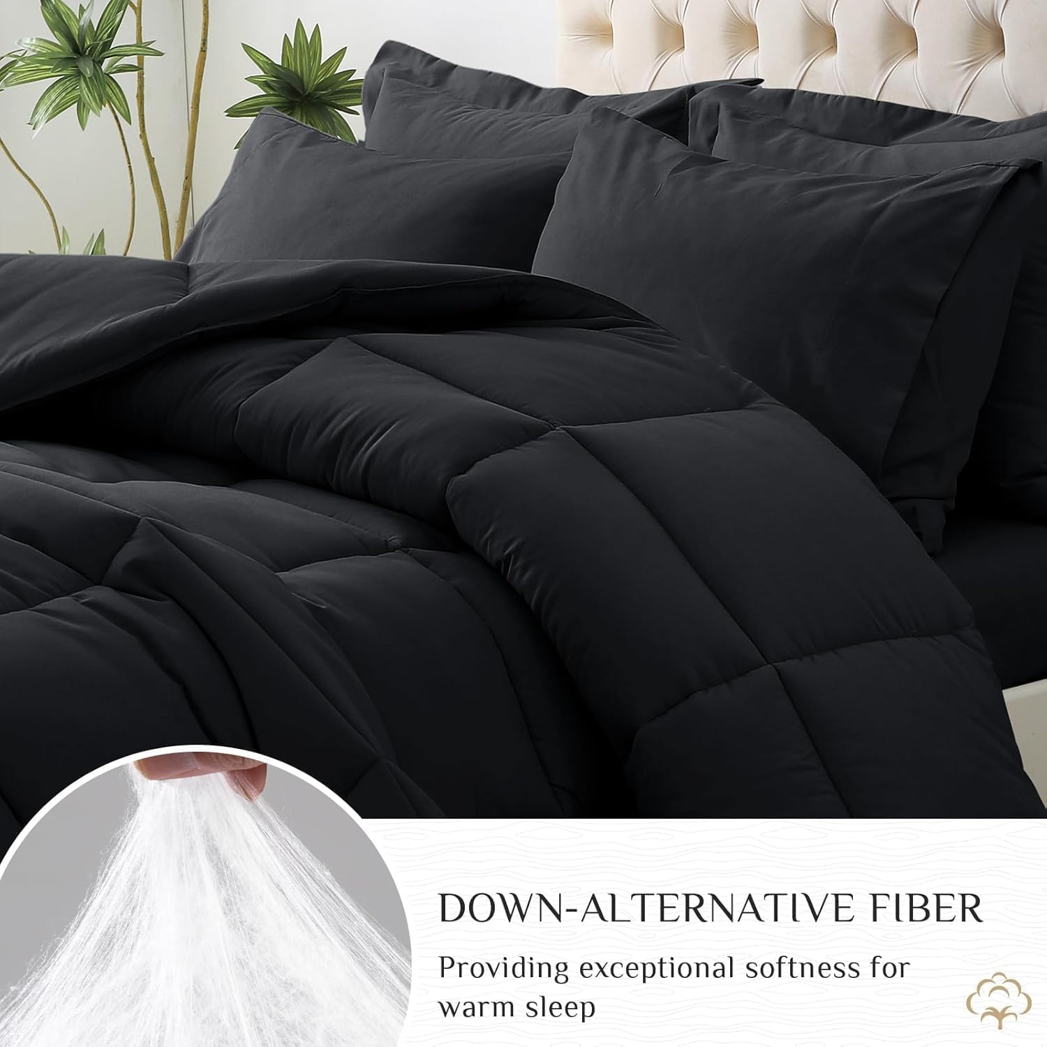 Detalle de JOLLYVOGUE Full Comforter Set, Ultra-Soft Full Bed in a Bag (7 Pieces) – Black