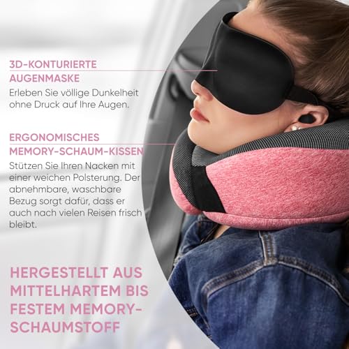 Detalle de Proglobe Nackenkissen Flugzeug – Reisekissen aus Memory Foam, 100% Memory Foam, Rosa