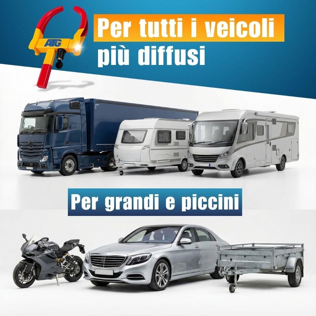 Thumbnail 6 de ATG Bloccaruota Auto e Rimorchio – Antifurto meccanico universale per auto, caravan, rimorchi, scooter e moto (18–28 cm)