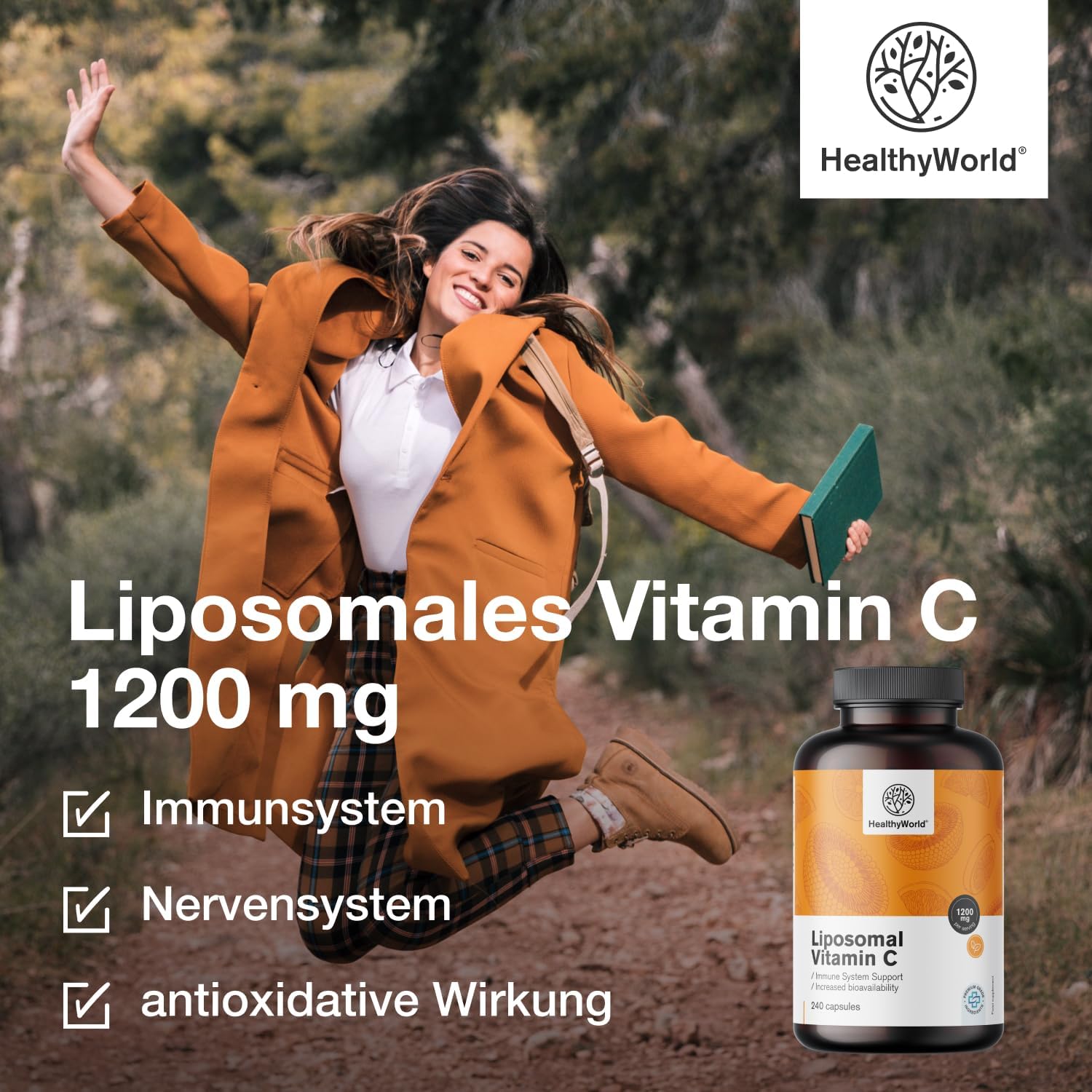 Detalle de HealthyWorld Liposomales Vitamin C – 240 Pflanzenkapseln (1200 mg/Tag) mit Hagebutte & Sonnenblumen-Phospholipiden
