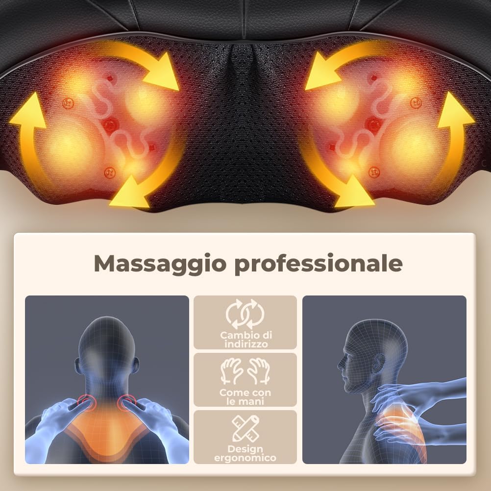 Detalle 2 de Massaggiatore cervicale e schiena Shiatsu 4D con 3 velocità e riscaldamento – Nero PU leather