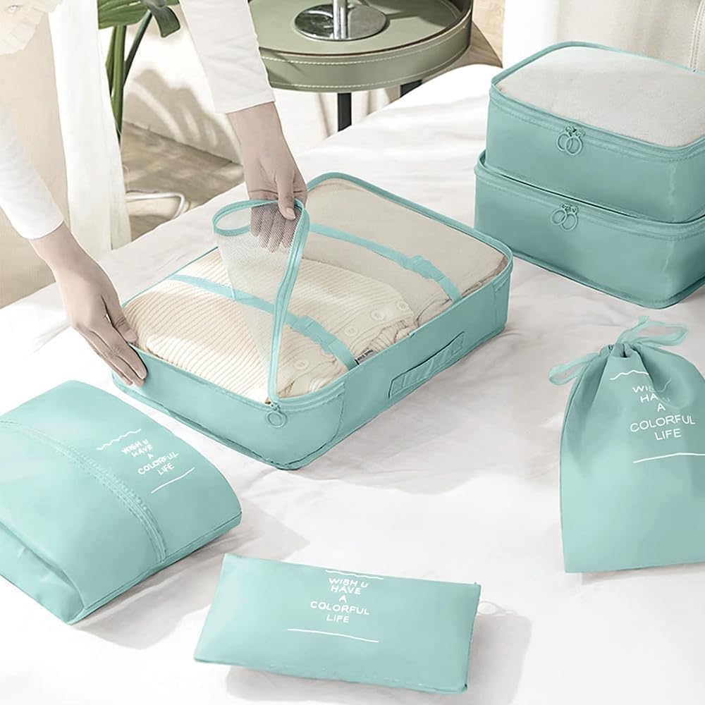 Detalle de Lychico 9-Piece Packing Cubes Set for Suitcase — Waterproof Travel Organisers in Blue
