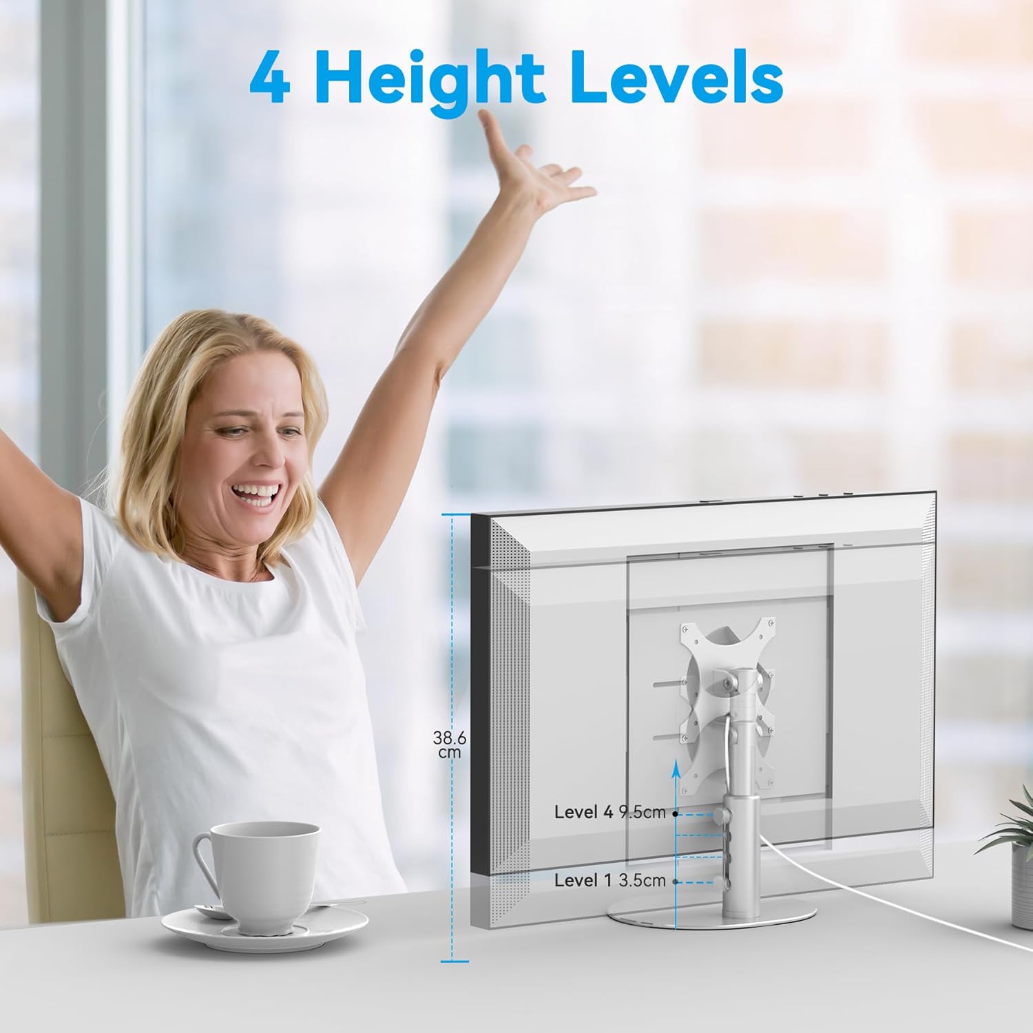Detalle 2 de Pitelumeon Premium Anodized Aluminium Stand for Show 15/21 (1st/2nd Gen) – Height Adjustable, Stable Non-Swivel Base, Silver