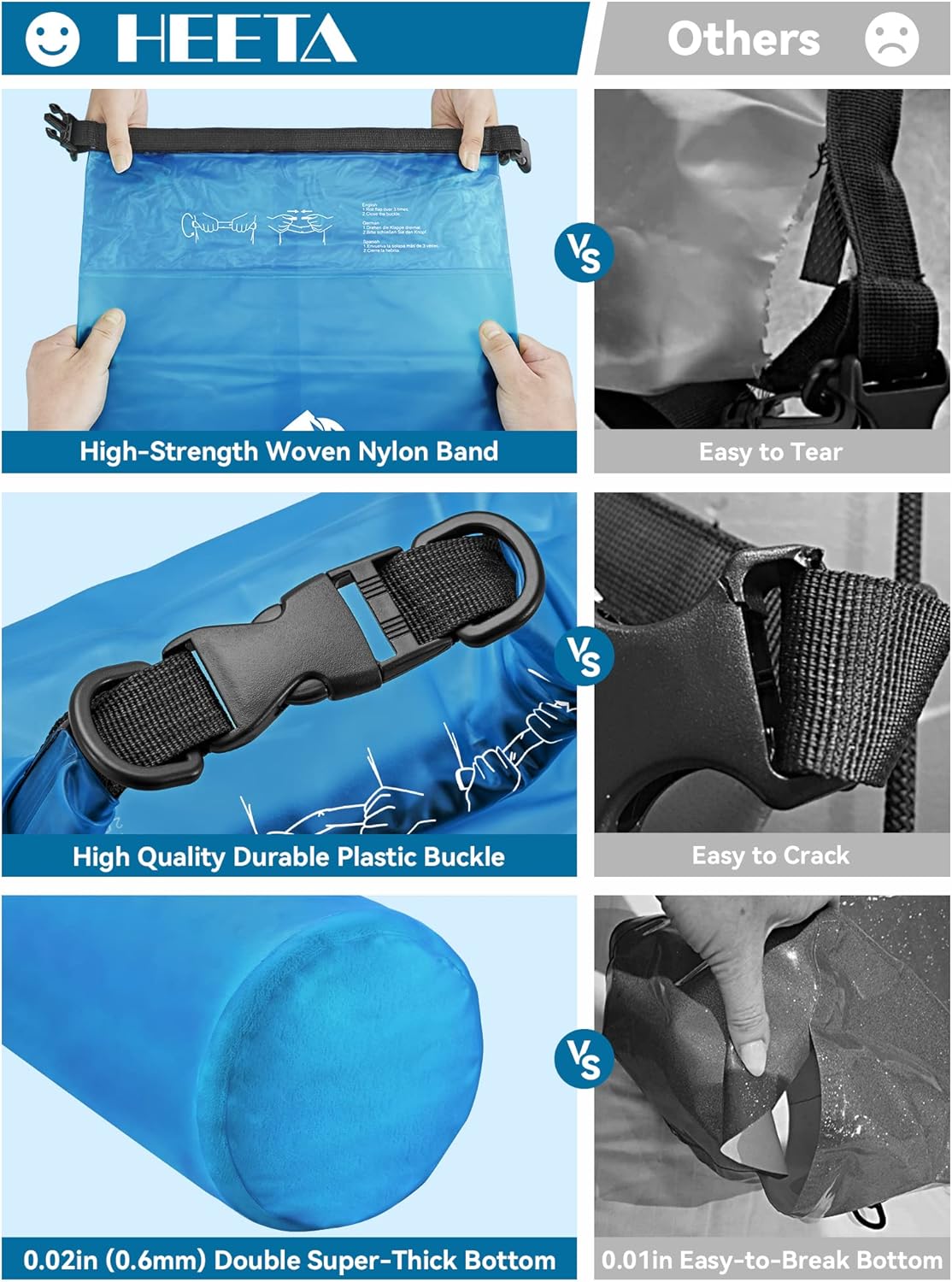 Detalle de HEETA Dry Bag Waterproof 5L with Phone Case: Lightweight, Roll-Top Dry Storage for Water Sports