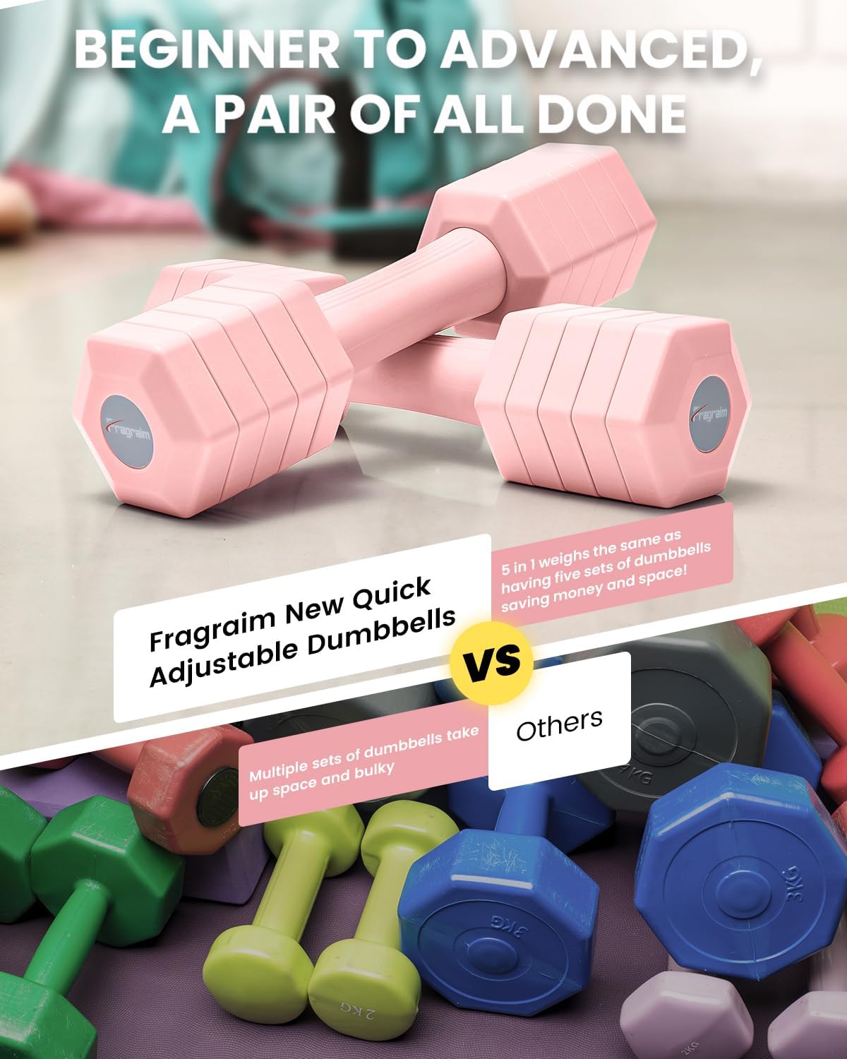 Detalle 1 de Adjustable Dumbbells Set 10 LB, 12 LB Pair