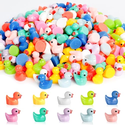 Detalle de AiQInu lot de 100 mini canards en résine, 10 couleurs, 1,6 x 1,8 cm
