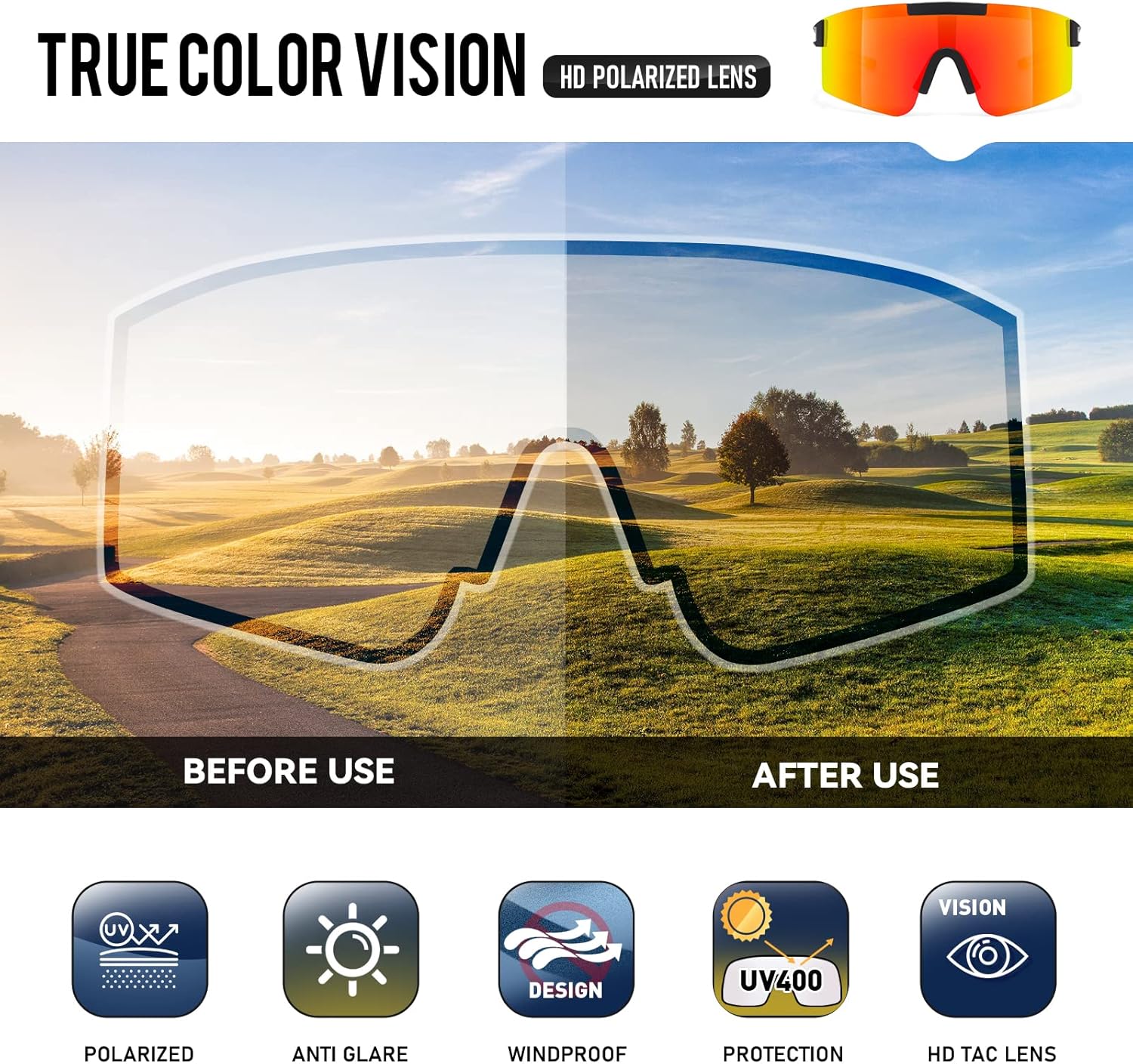 Detalle 2 de konqkin Cycling Glasses Sports Sunglasses with Polarised Lenses (UV400) – Outdoor Eyewear in 30 Colours