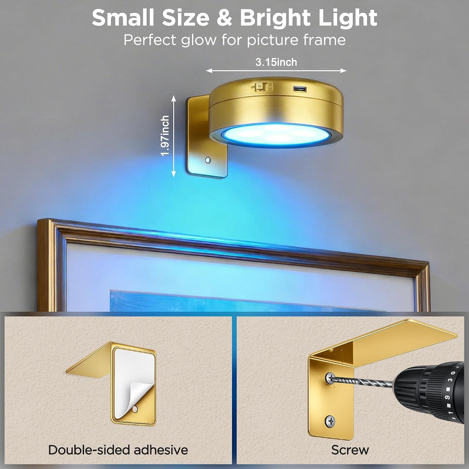 Thumbnail 6 de sooogd 6-Pack Rechargeable Picture Lights, Gold, Dimmable with Remote