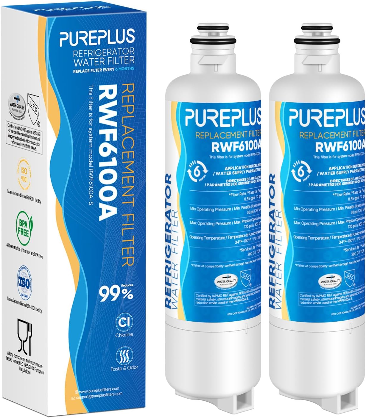 Detalle de PUREPLUS RWF6100A Refrigerator Water Filter, 2-Pack, Coconut Carbon, NSF/ANSI 42