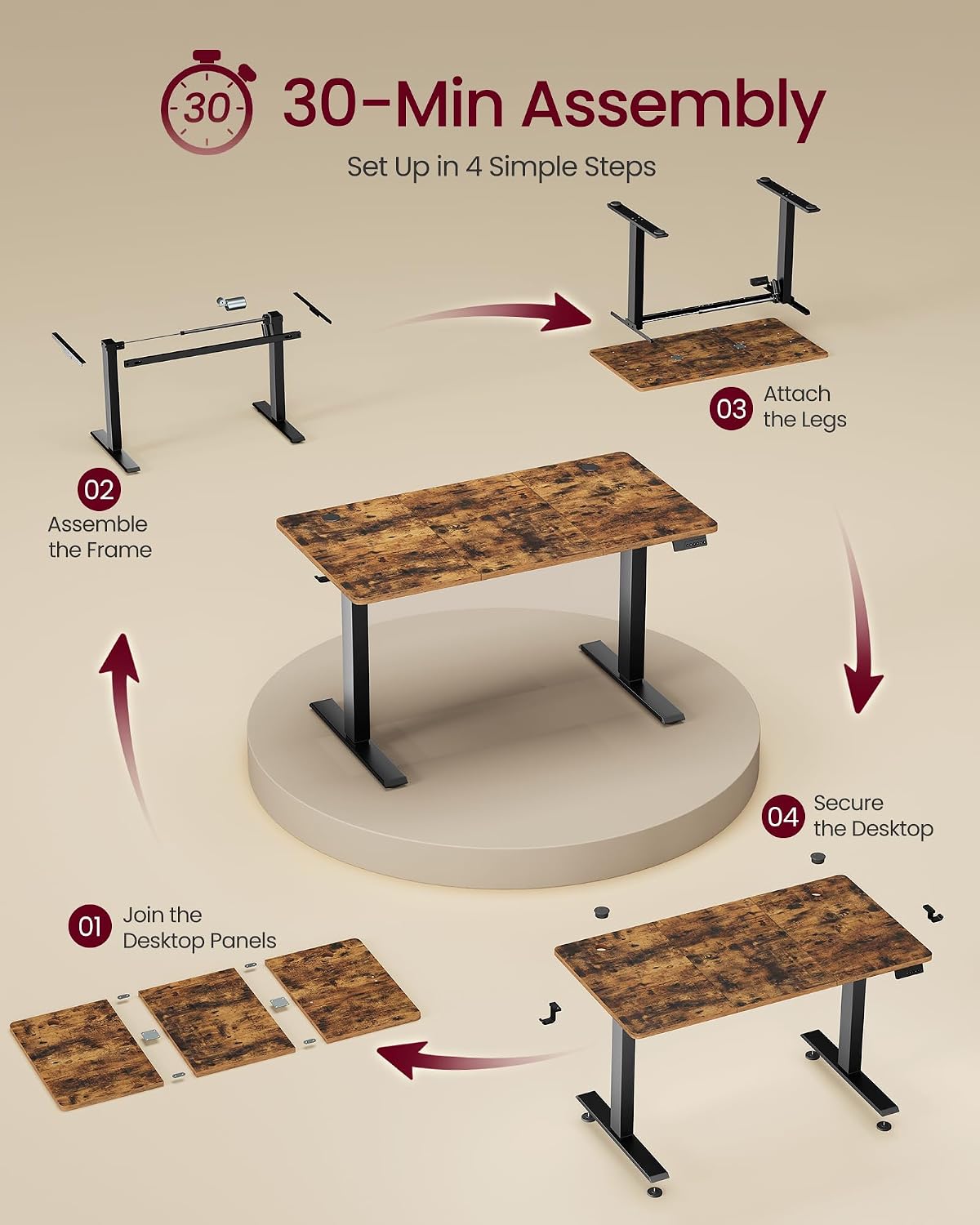 Thumbnail 6 de VASAGLE Electric Standing Desk, 48 x 24 Inches
