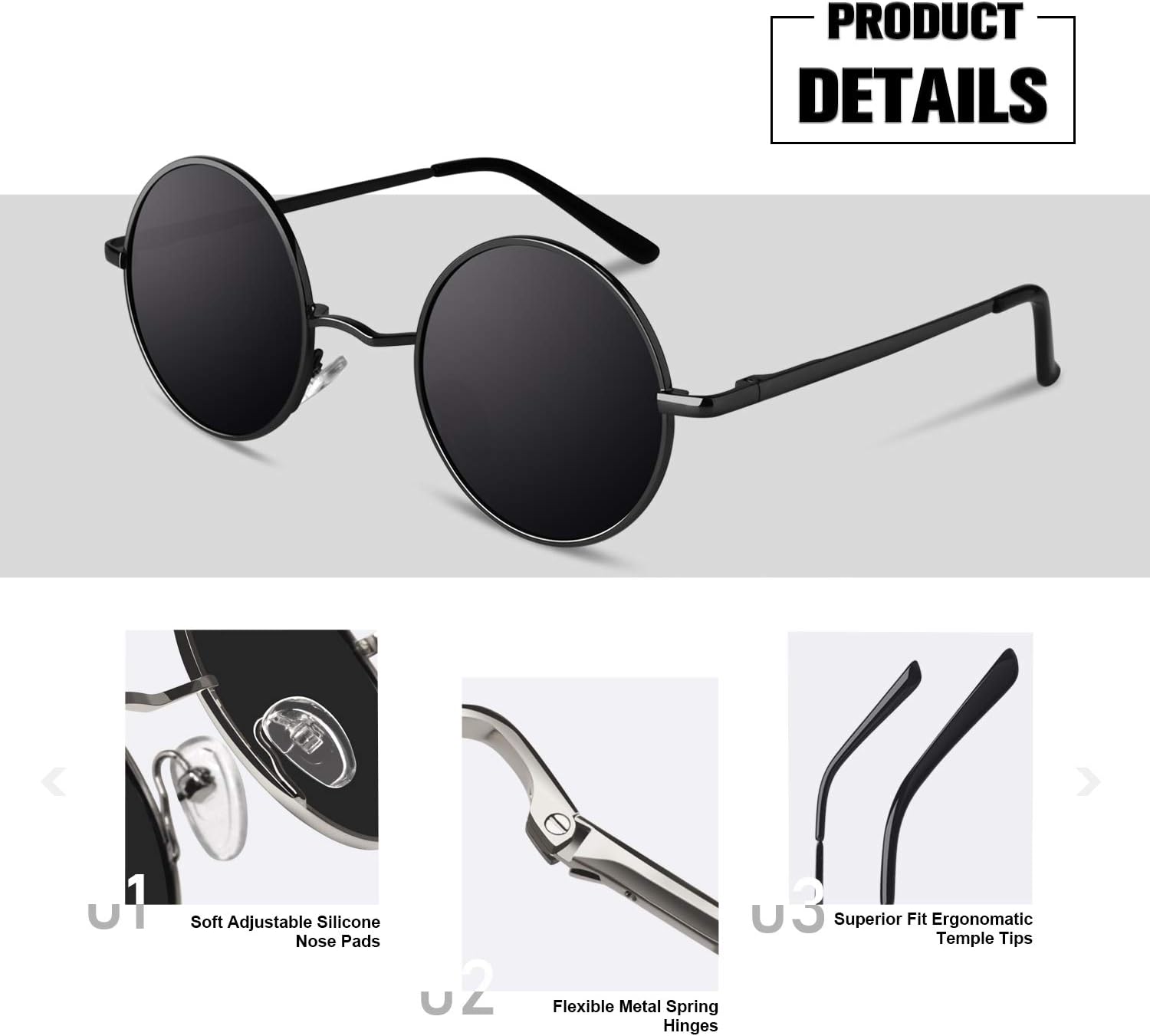 Detalle 1 de Sunier Sonnenbrille Retro Rund Polarisiert